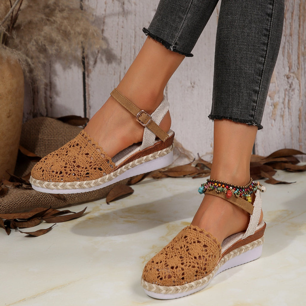 Floral Ankle Strap Espadrille Sandals