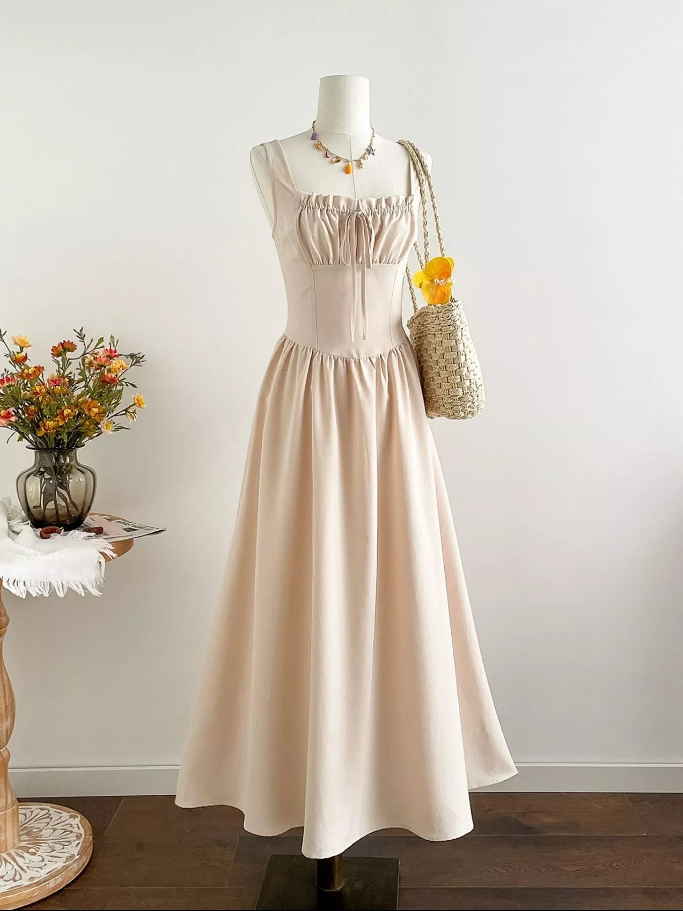 Square Neck Sleeveless A-Line Dress
