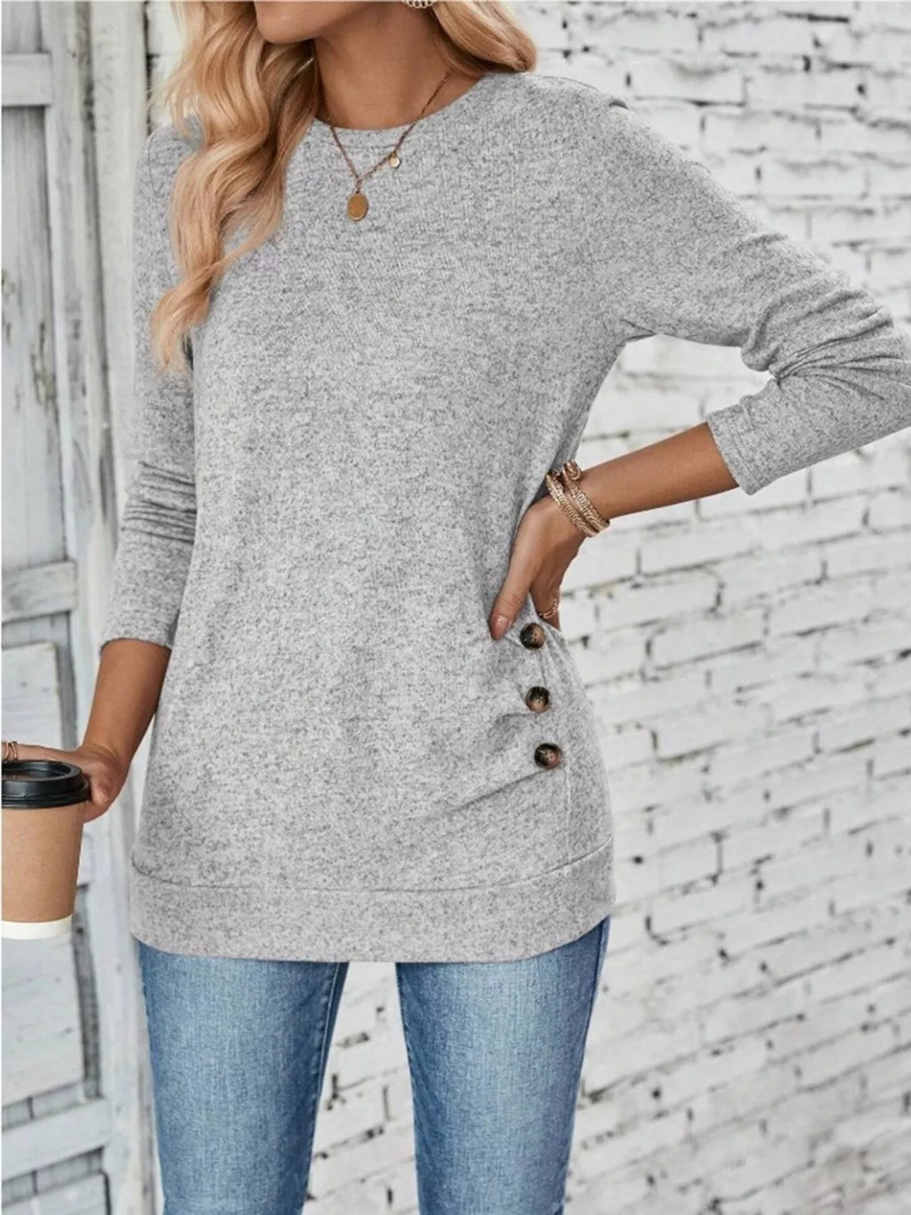 Casual Decor Button Long Sleeve T-Shirt