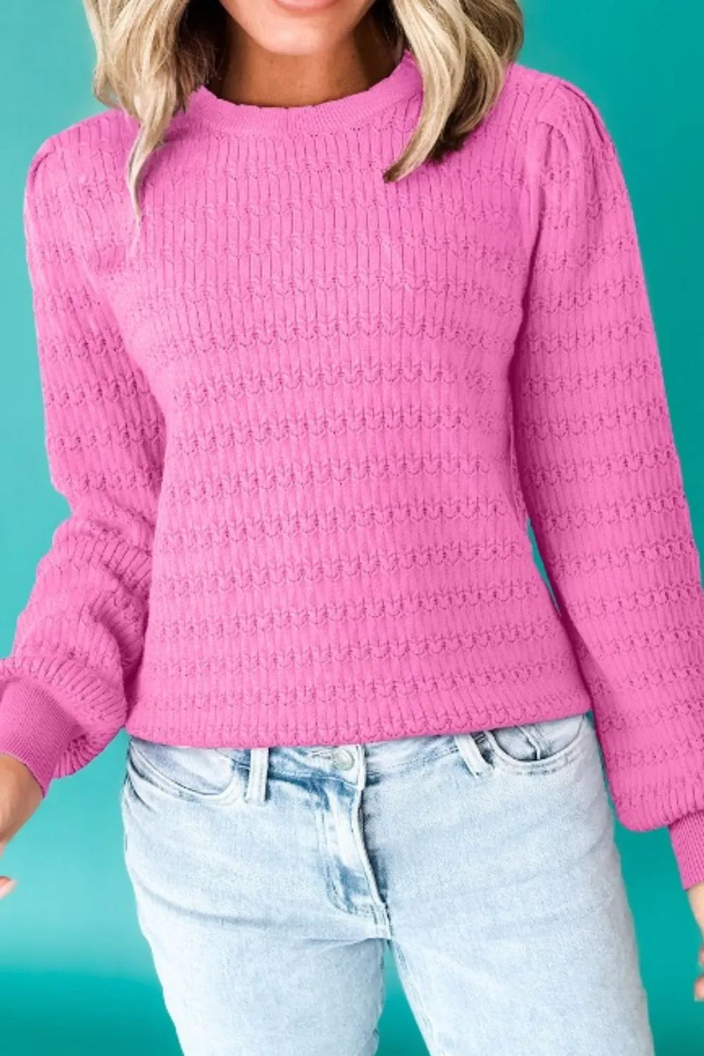 Texture Round Neck Long Sleeve Sweater