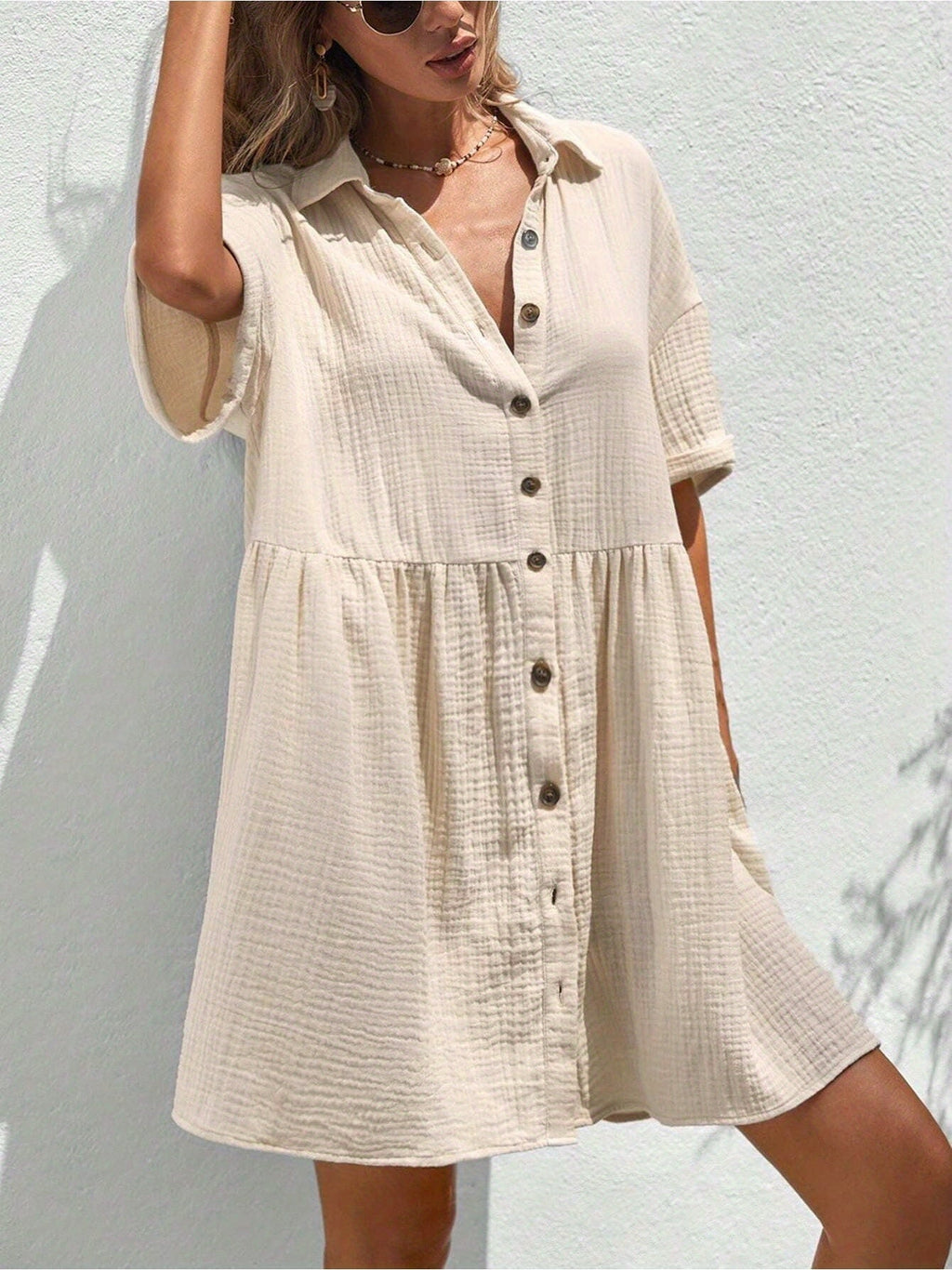 Women’s Ruffle Hem Shirt Dress – Loose Fit Summer Holiday Style