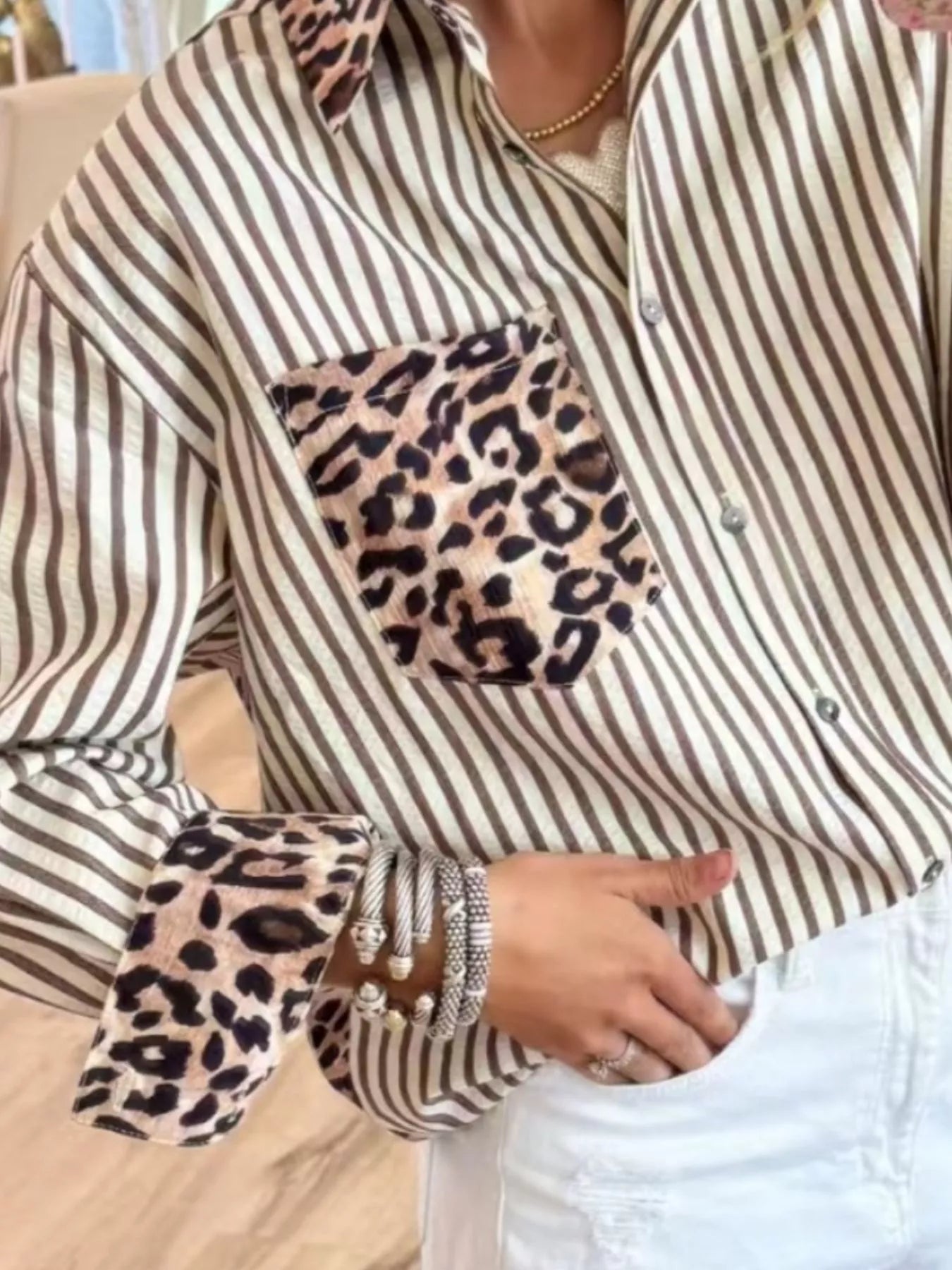 Leopard Striped Button Up Shirt