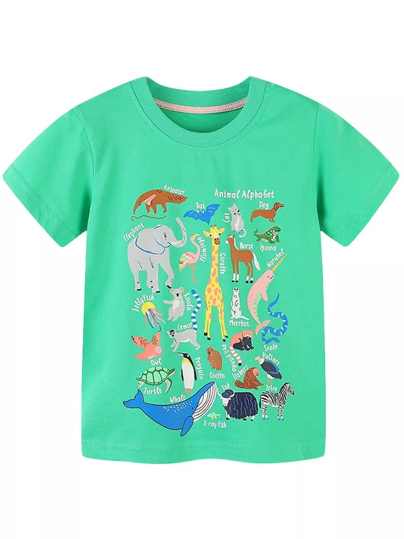 Children's Animal Alphabet Print Short Sleeve T-Shirt