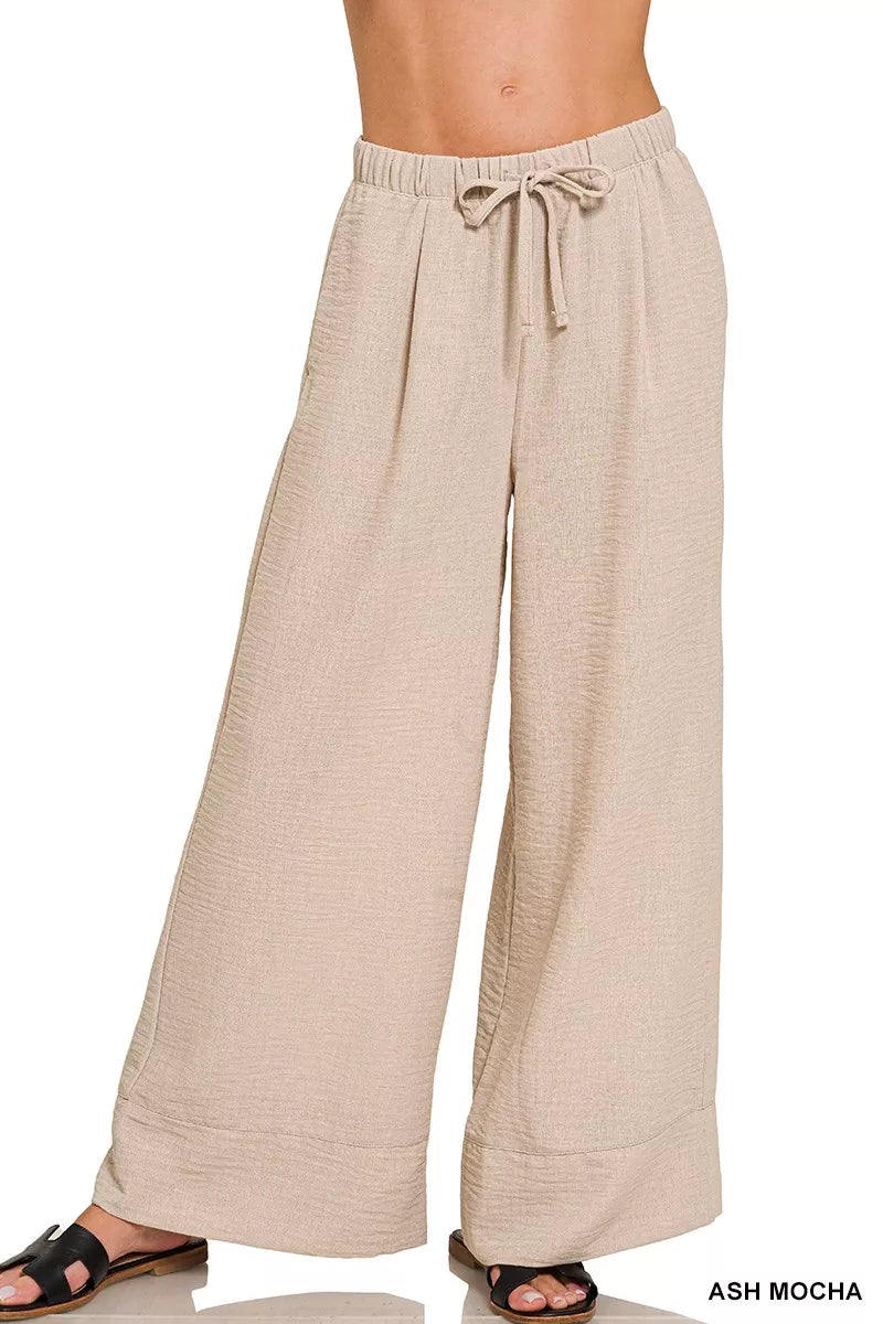 Zenana Woven Airflow Drawstring Pants