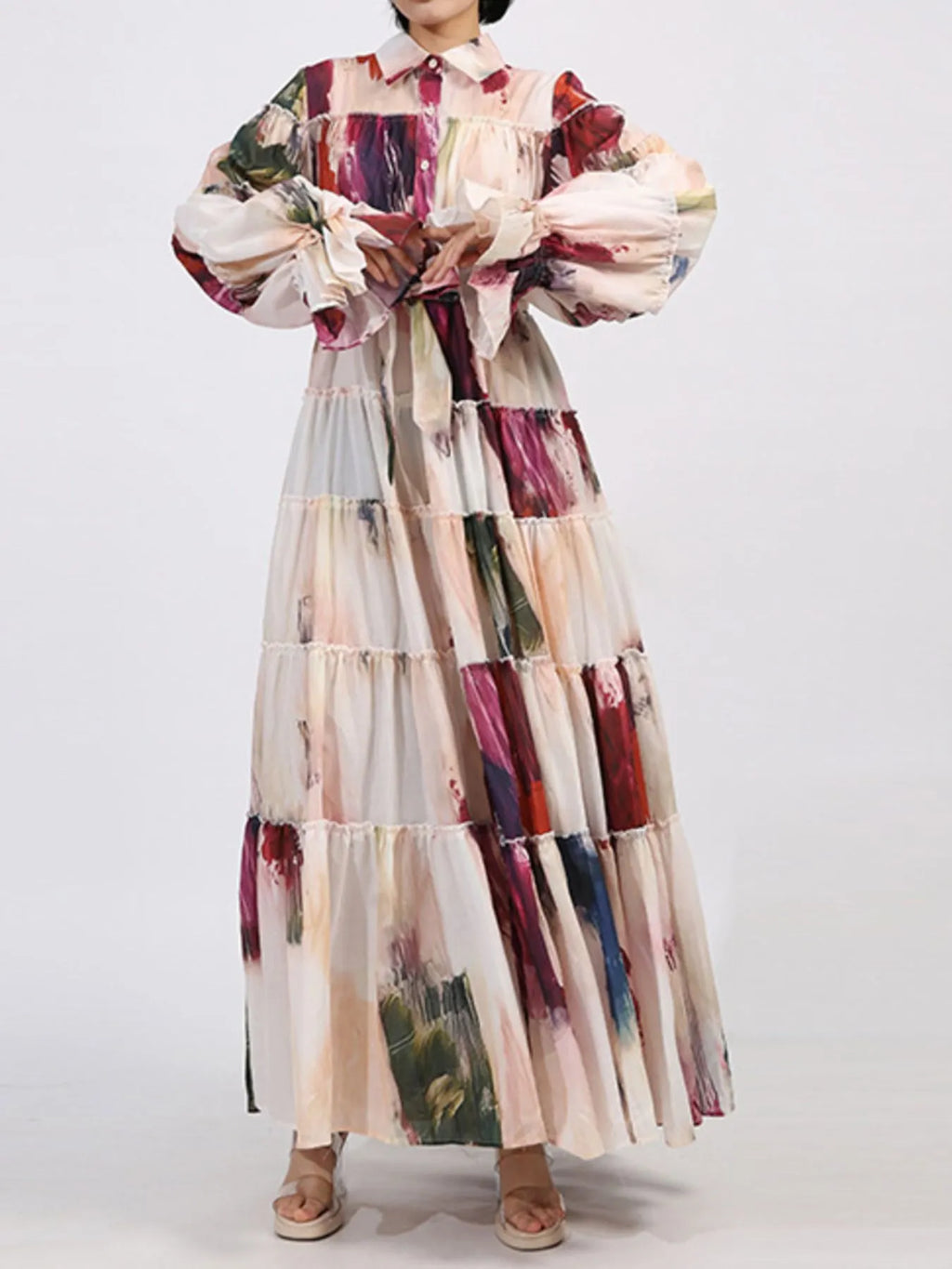 Tiered Tie Waist Maxi Dress