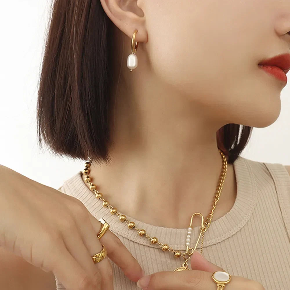 Gold-Plated Titanium Steel Pearl Earrings