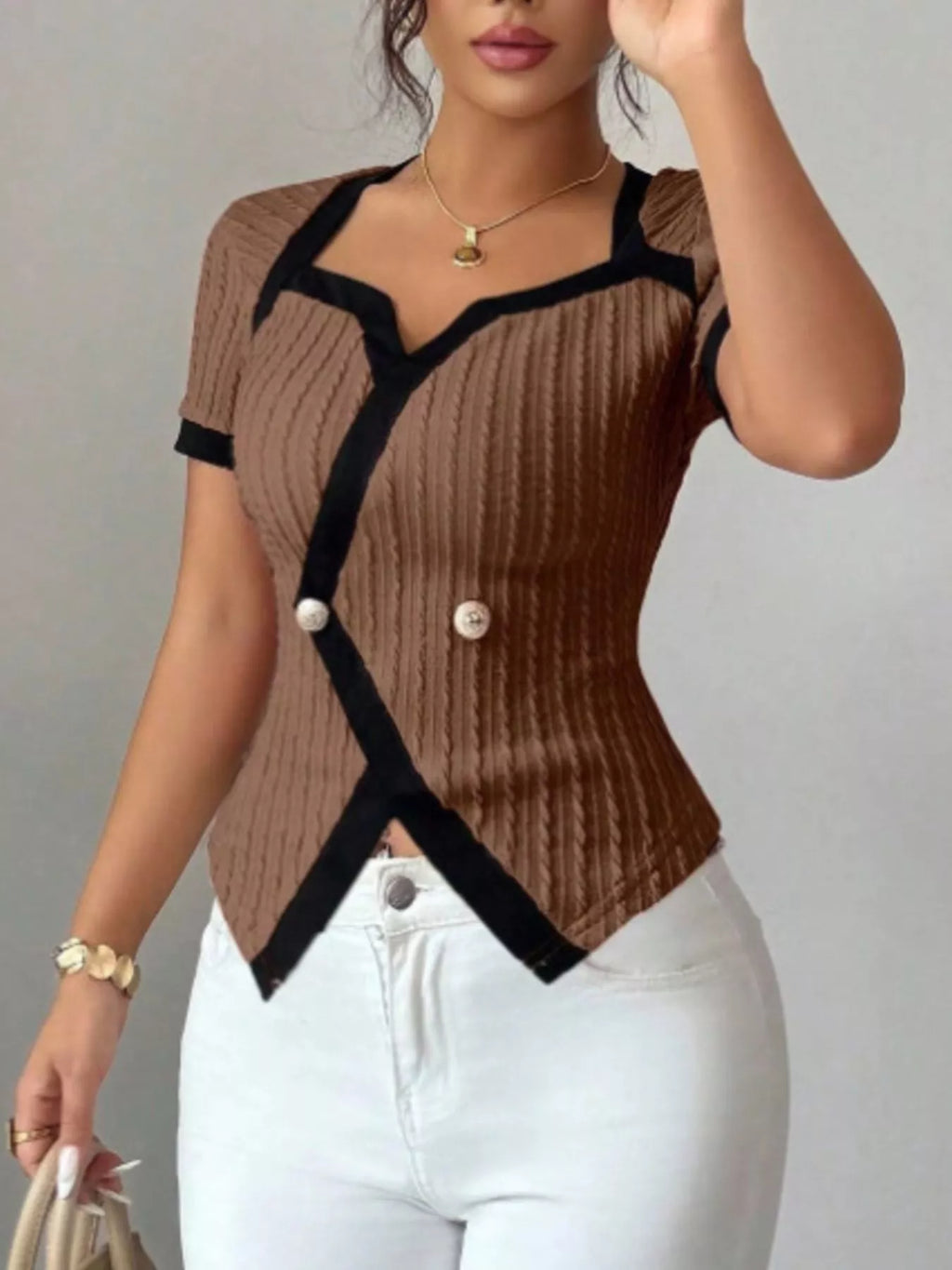Contrast Trim Short Sleeve T-Shirt – Earth Tones