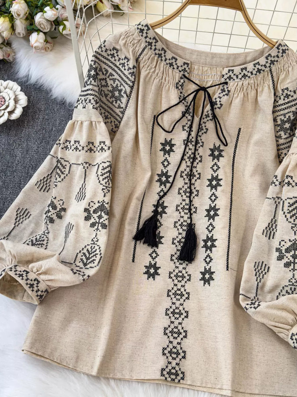 Tie Neck Long Sleeve Blouse