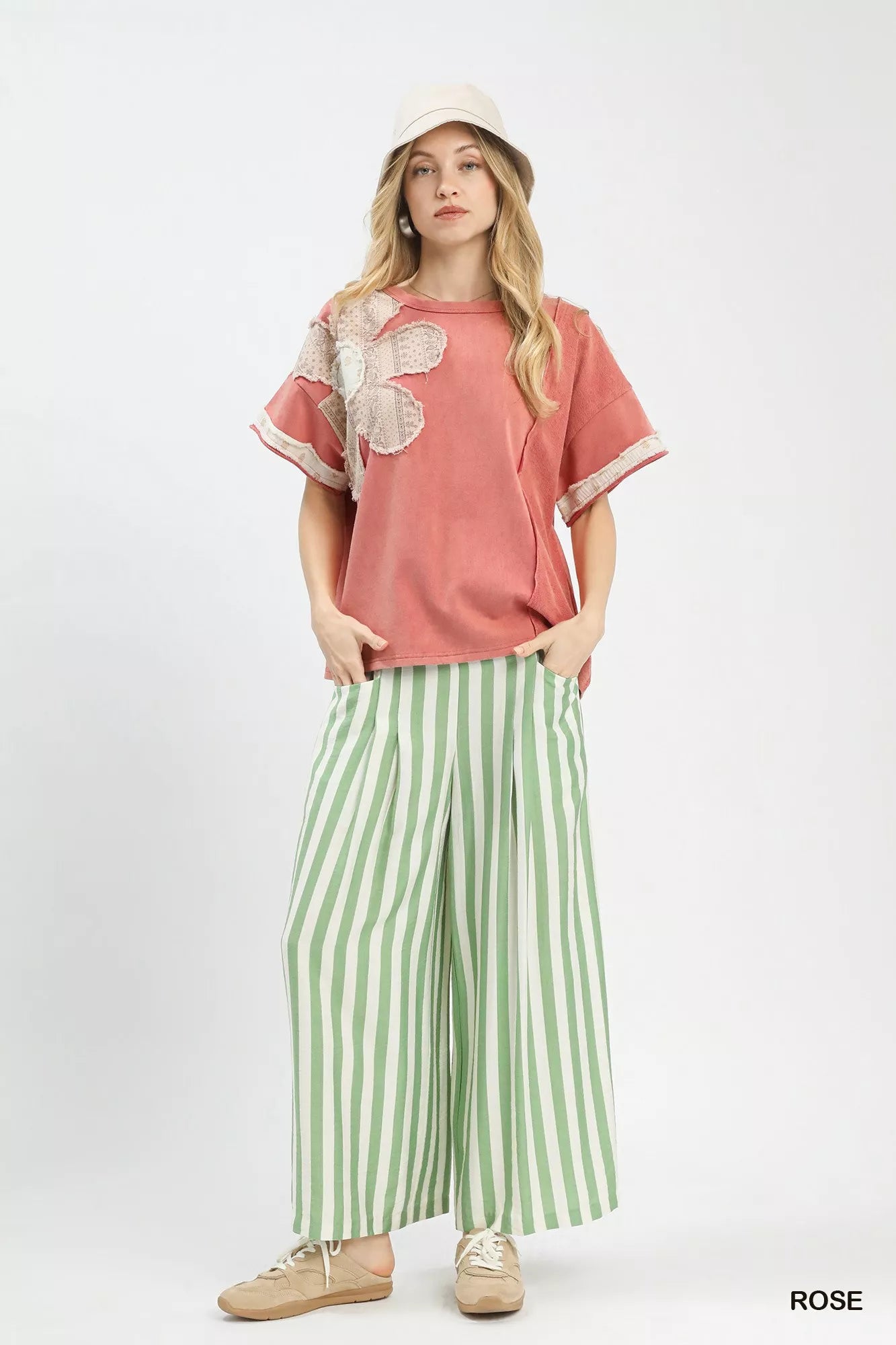 Umgee French Terry Top with Flower Patch
