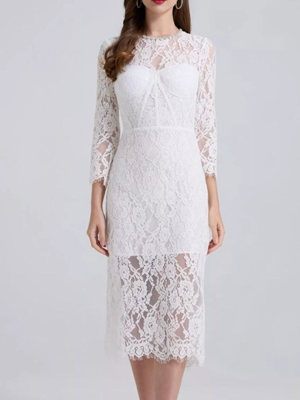 Lace Long Sleeve Midi Dress