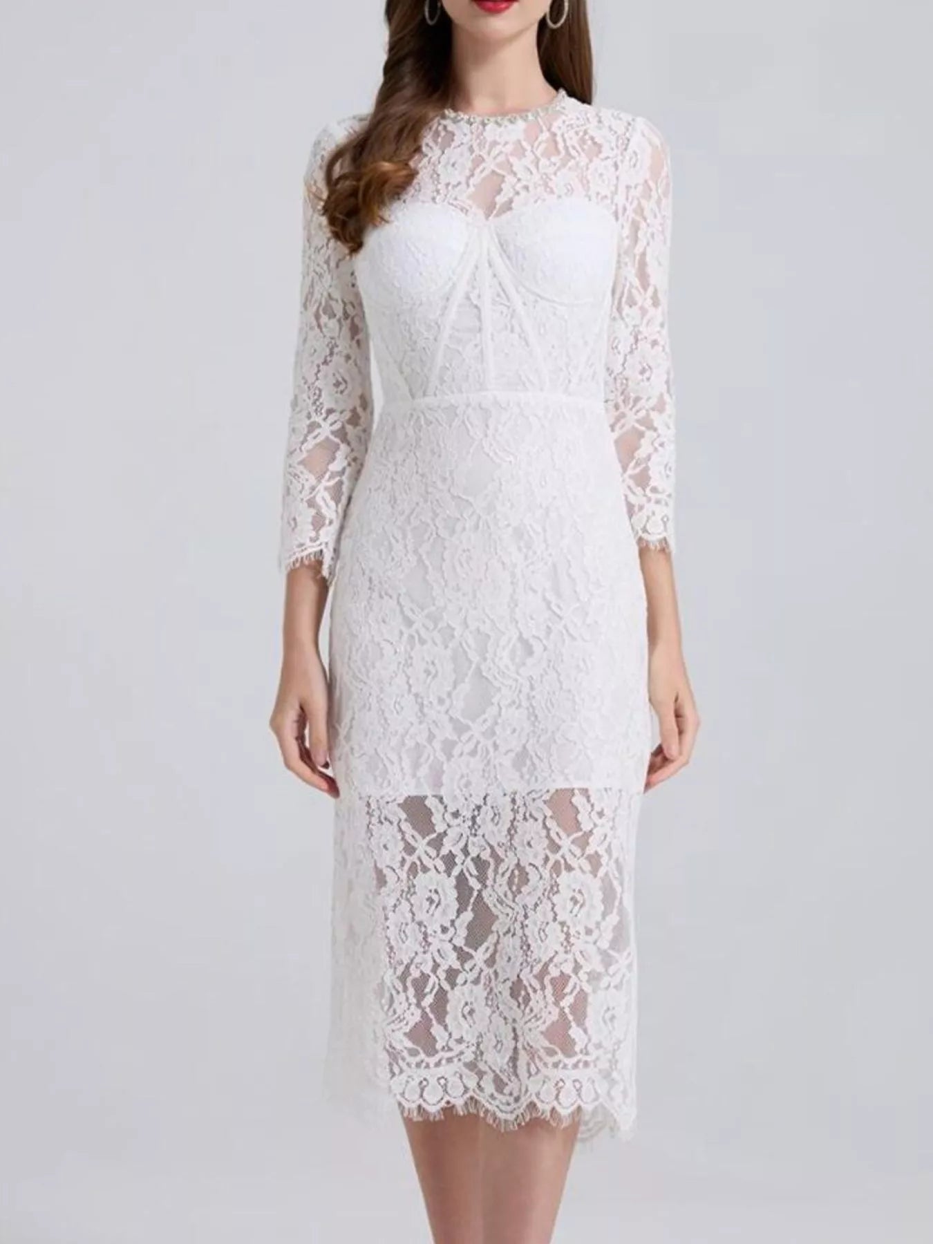 Lace Long Sleeve Midi Dress