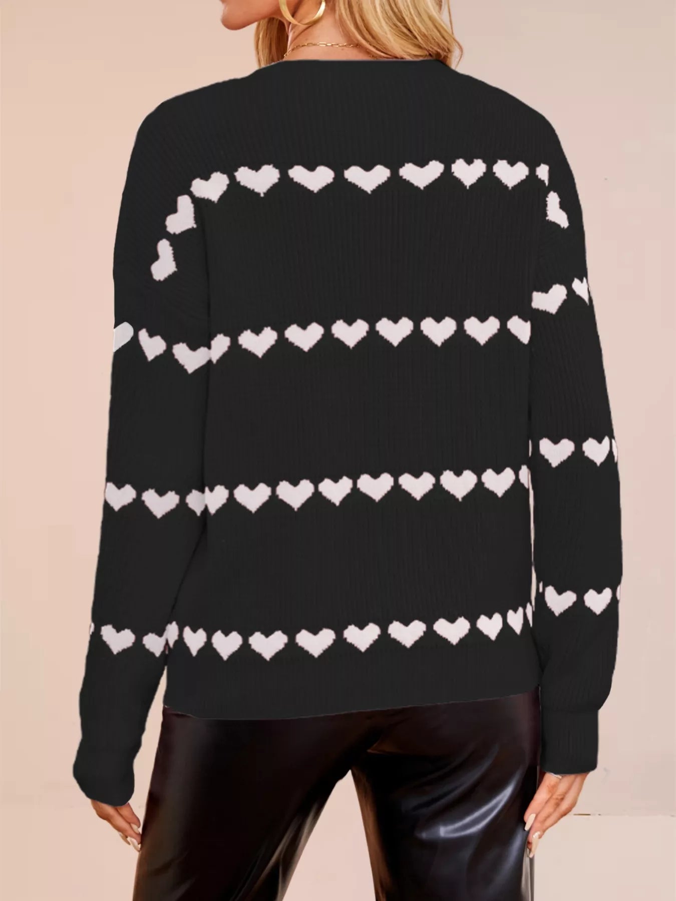 Heart Pattern Dropped Shoulder Sweater