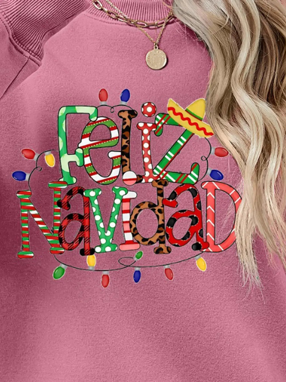 FELIZ NAVIDAD Round Neck Drop Shoulder Sweatshirt