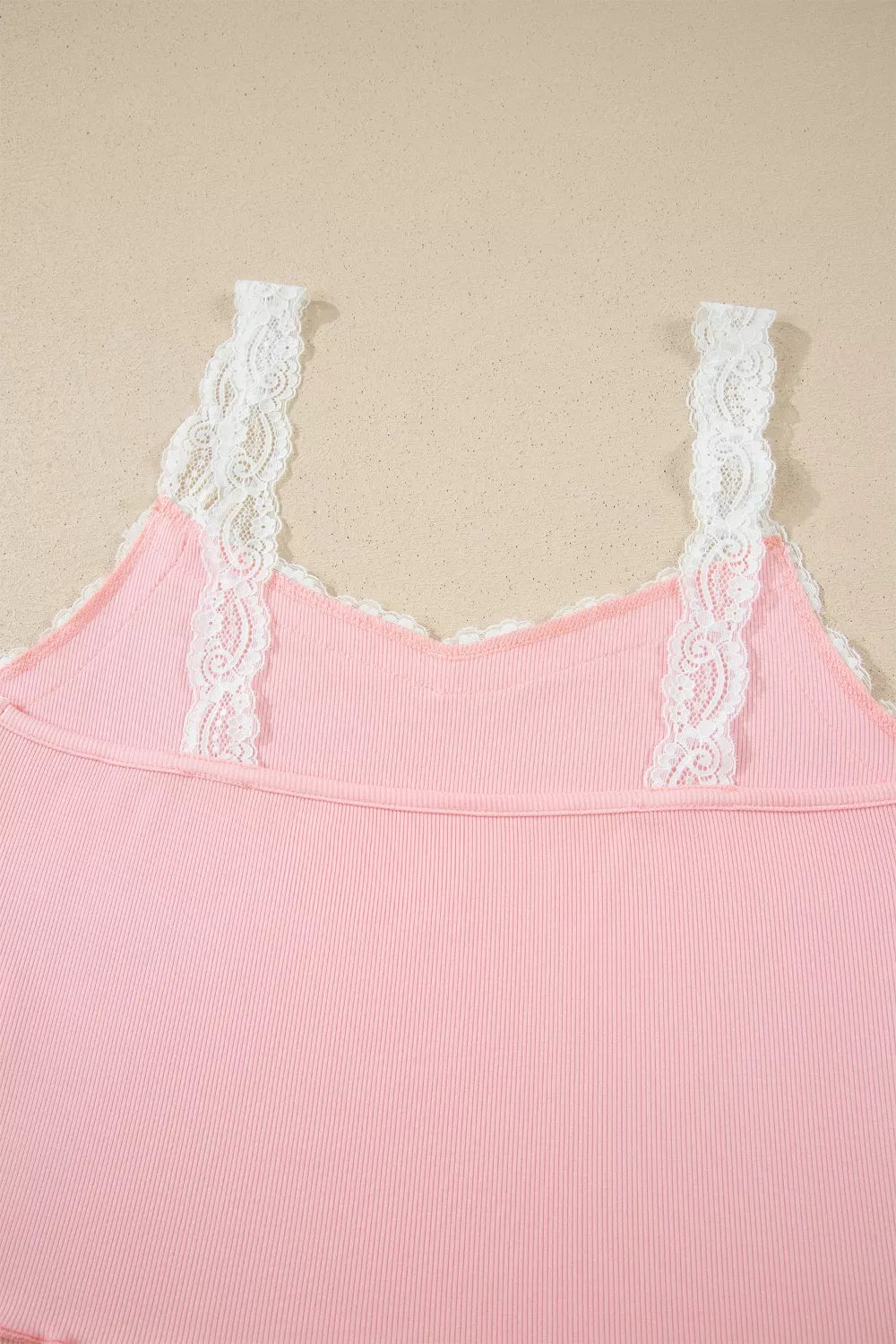 Ribbed Knit Lace Straps Patchwork Lettuce Hem Cropped Top Floral Short Lounge Set