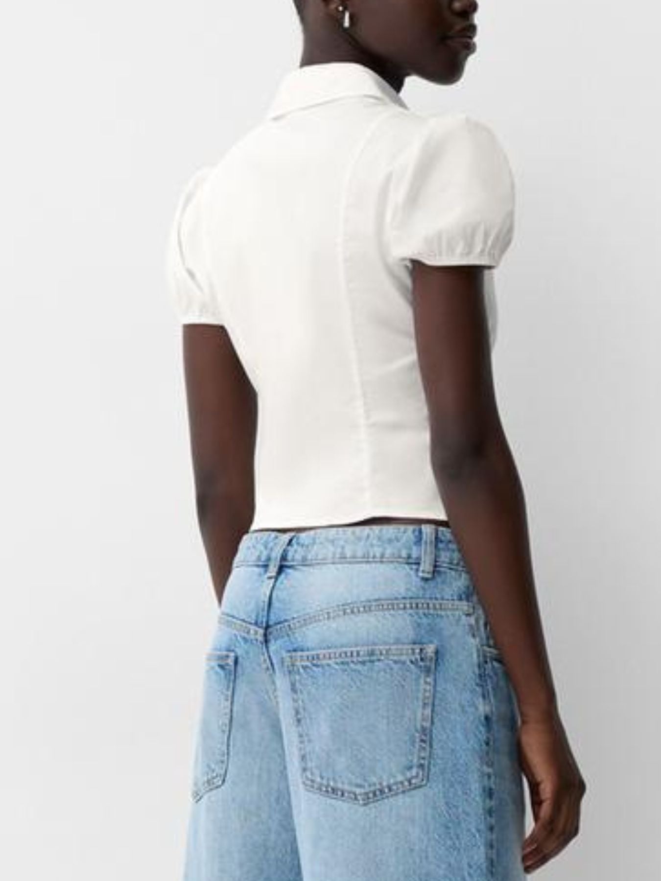 Striped Puff Sleeve Fitted Shirt