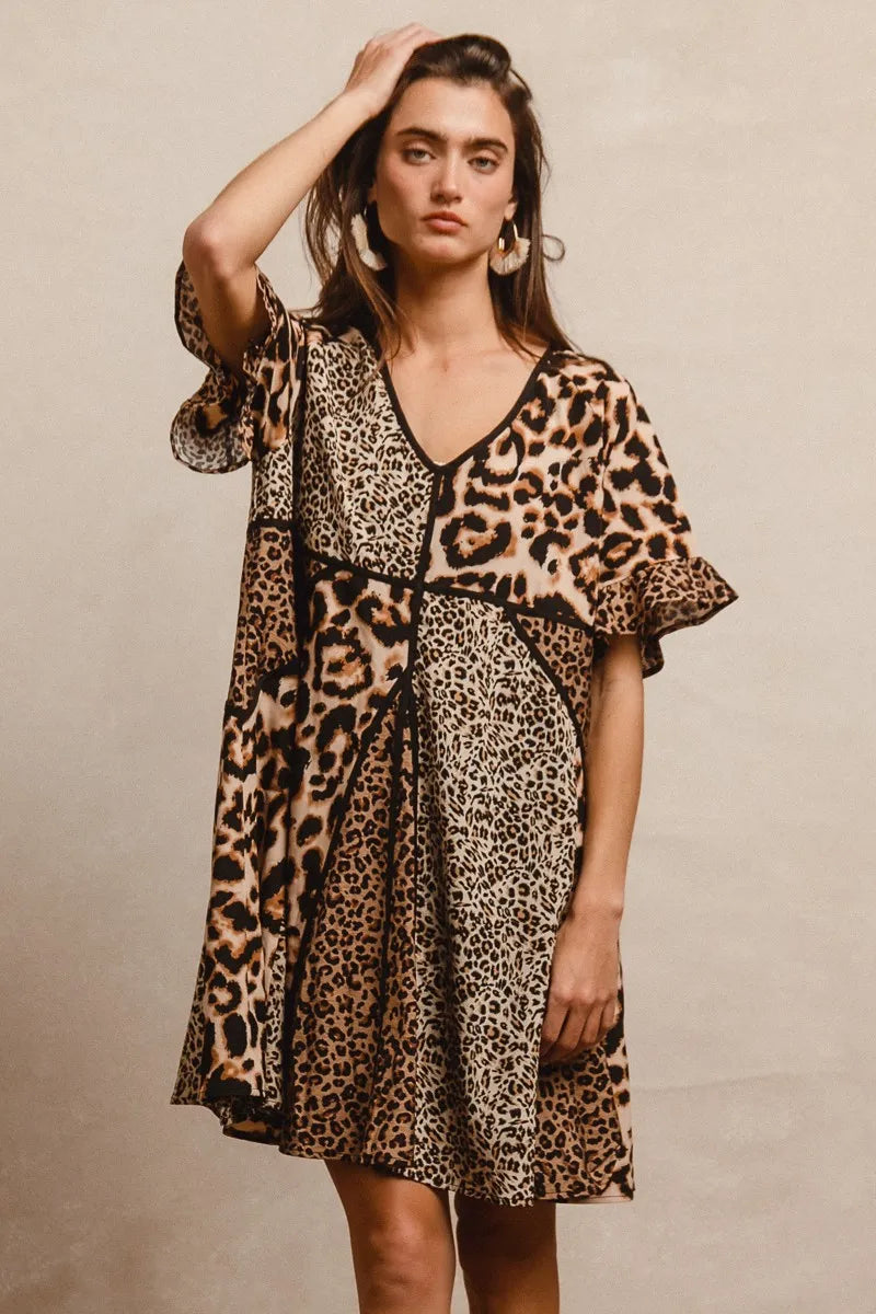 BiBi Leopard Prints Mix and Match Short Sleeves Dress