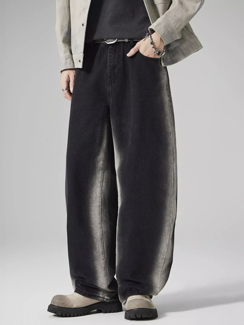 Men's Plus Size Washed Wide Leg Jeans