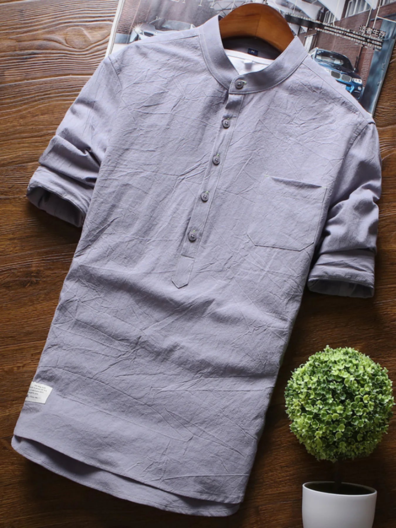Men's Full Size Casual Mandarin Collar 3/4 Sleeve Shirt Plus Size