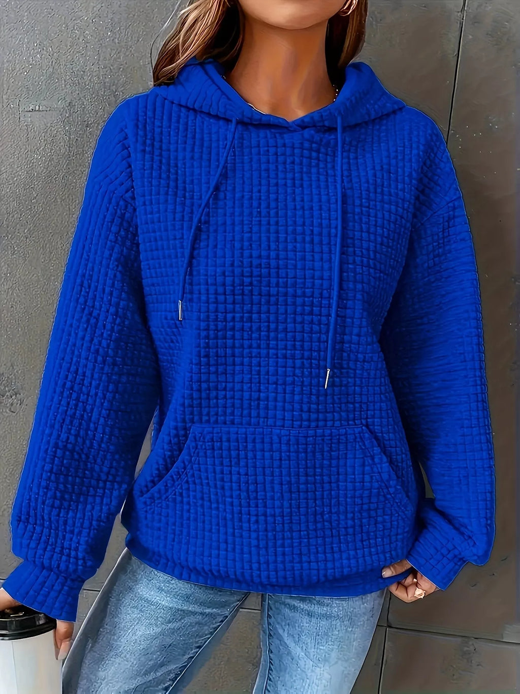 Textured Knit Drawstring Hoodie