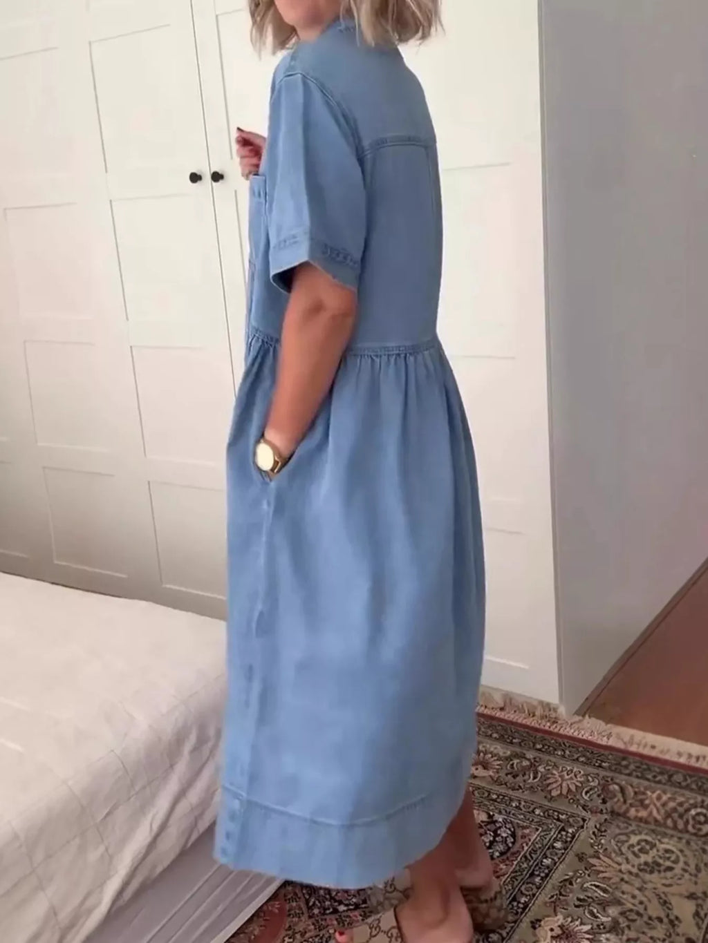 Full Size Button Front Denim Midi Dress Plus Size