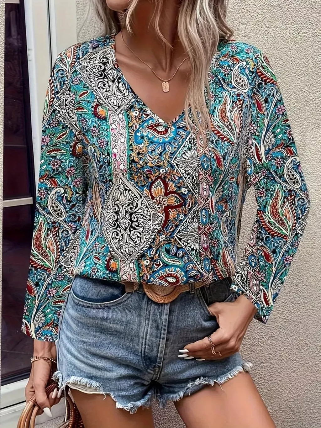 Paisley Print Long Sleeve Blouse