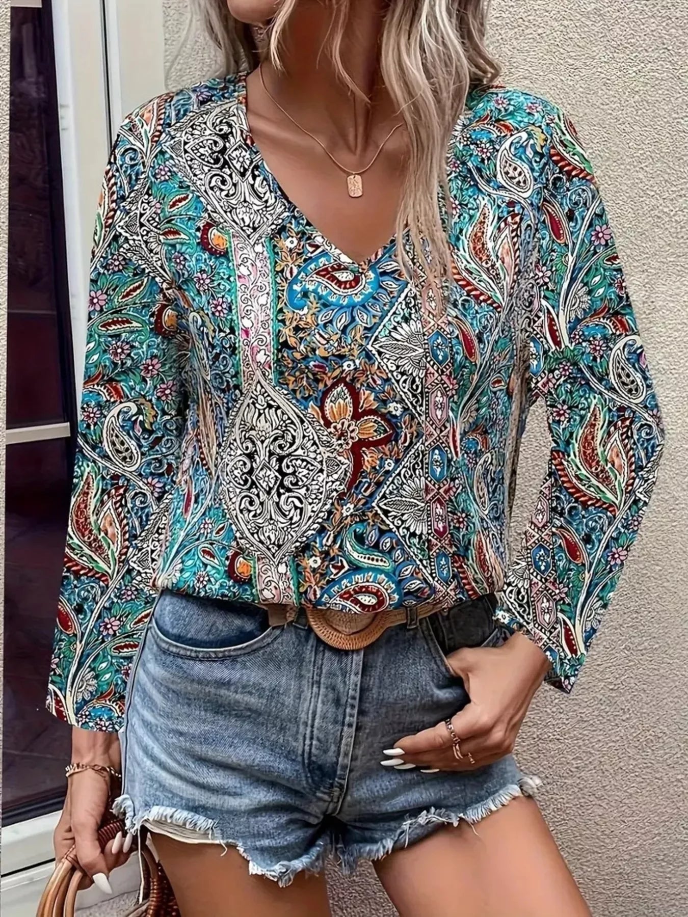 Paisley Print Long Sleeve Blouse
