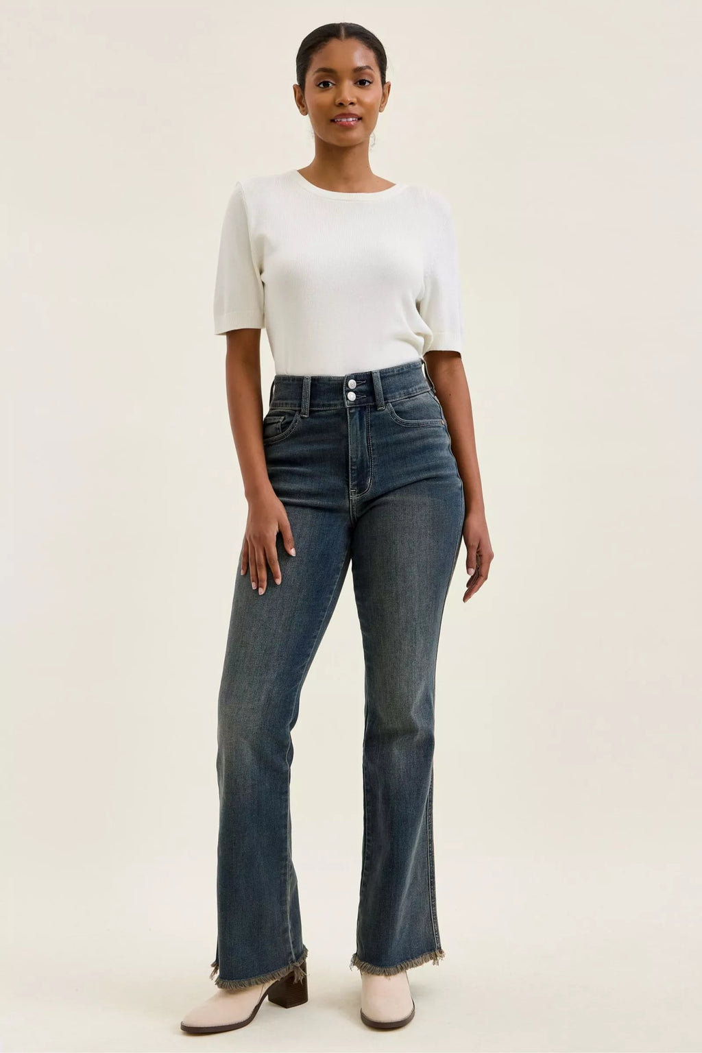 Judy Blue High Waist Double Button Frayed Hem Jeans