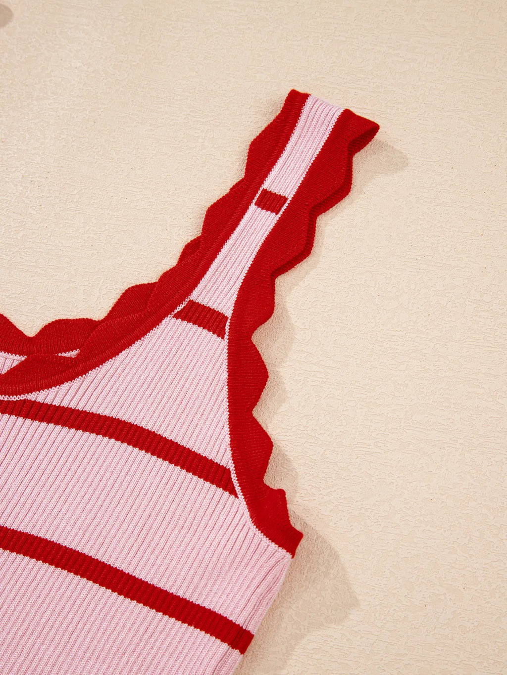 Stripe Scalloped Edge Crew Neck Knit Tank Top