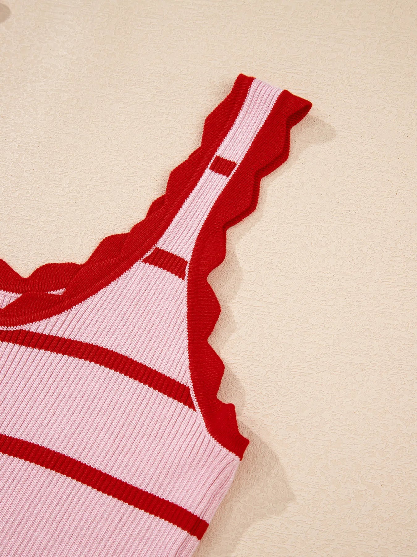Stripe Scalloped Edge Crew Neck Knit Tank Top