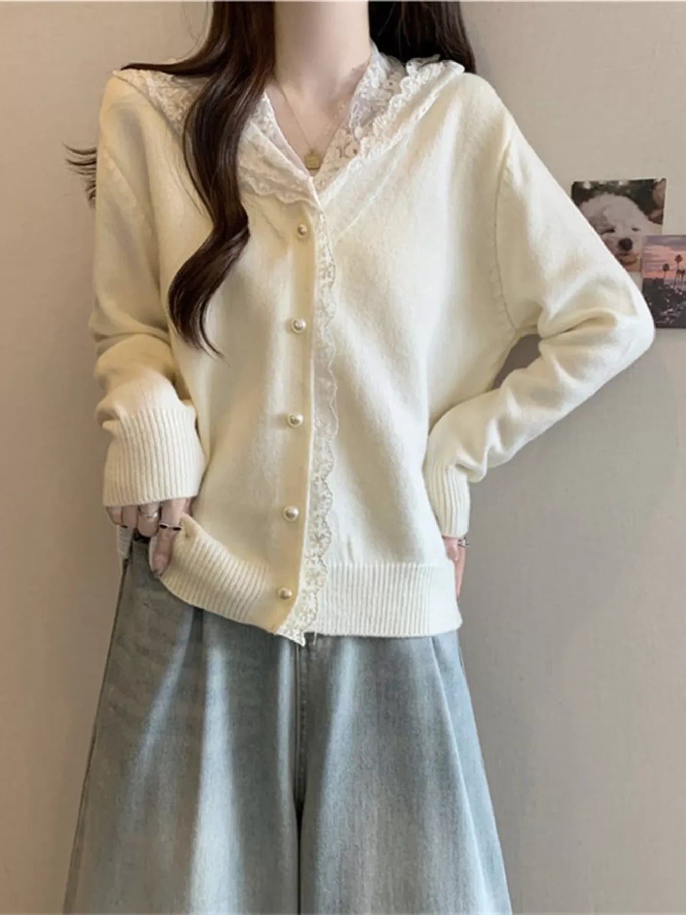 Lace Trim Hooded Cardigan