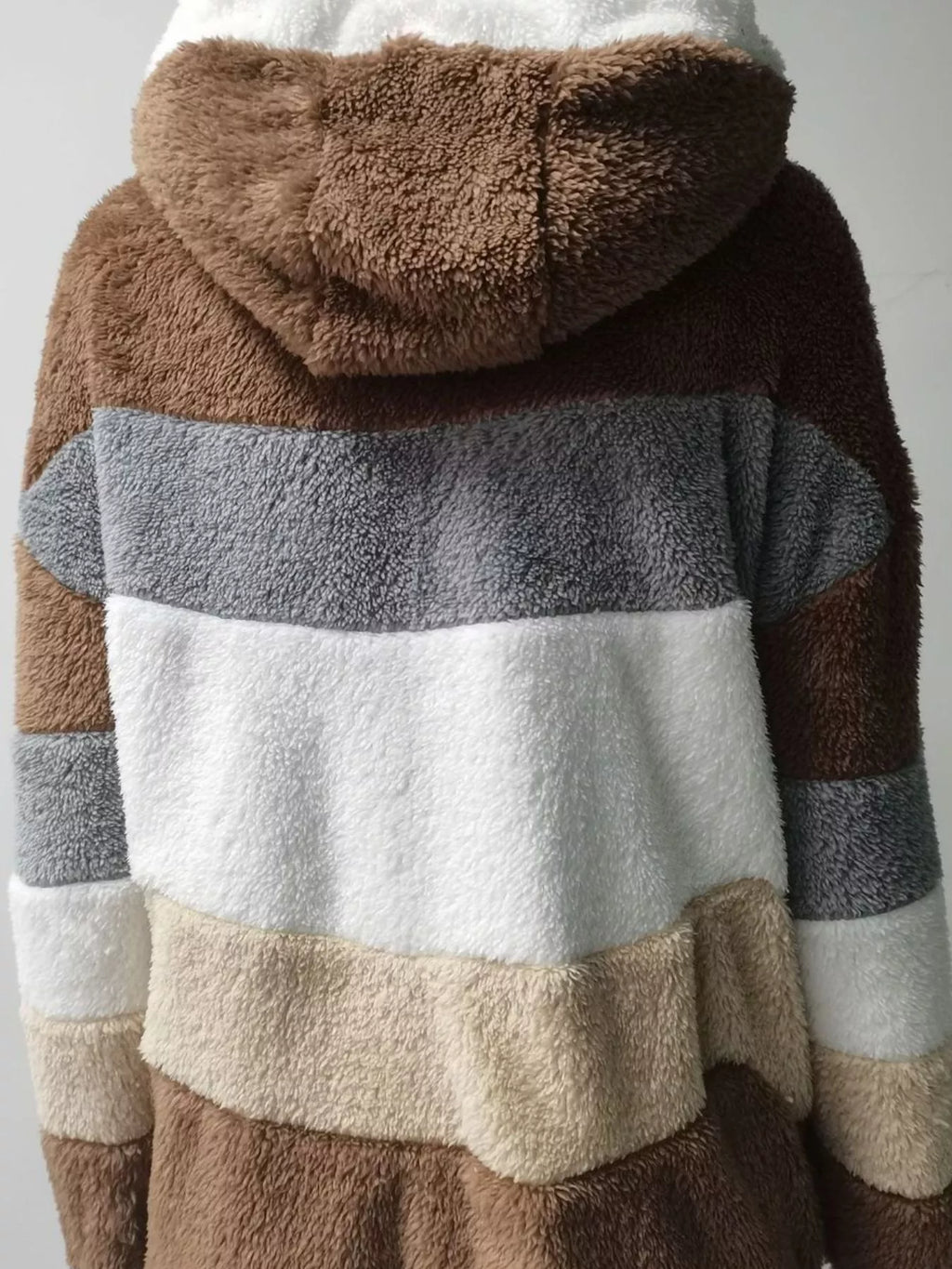 Full Size Fuzzy Zip Up Hooded Outerwear Plus Size