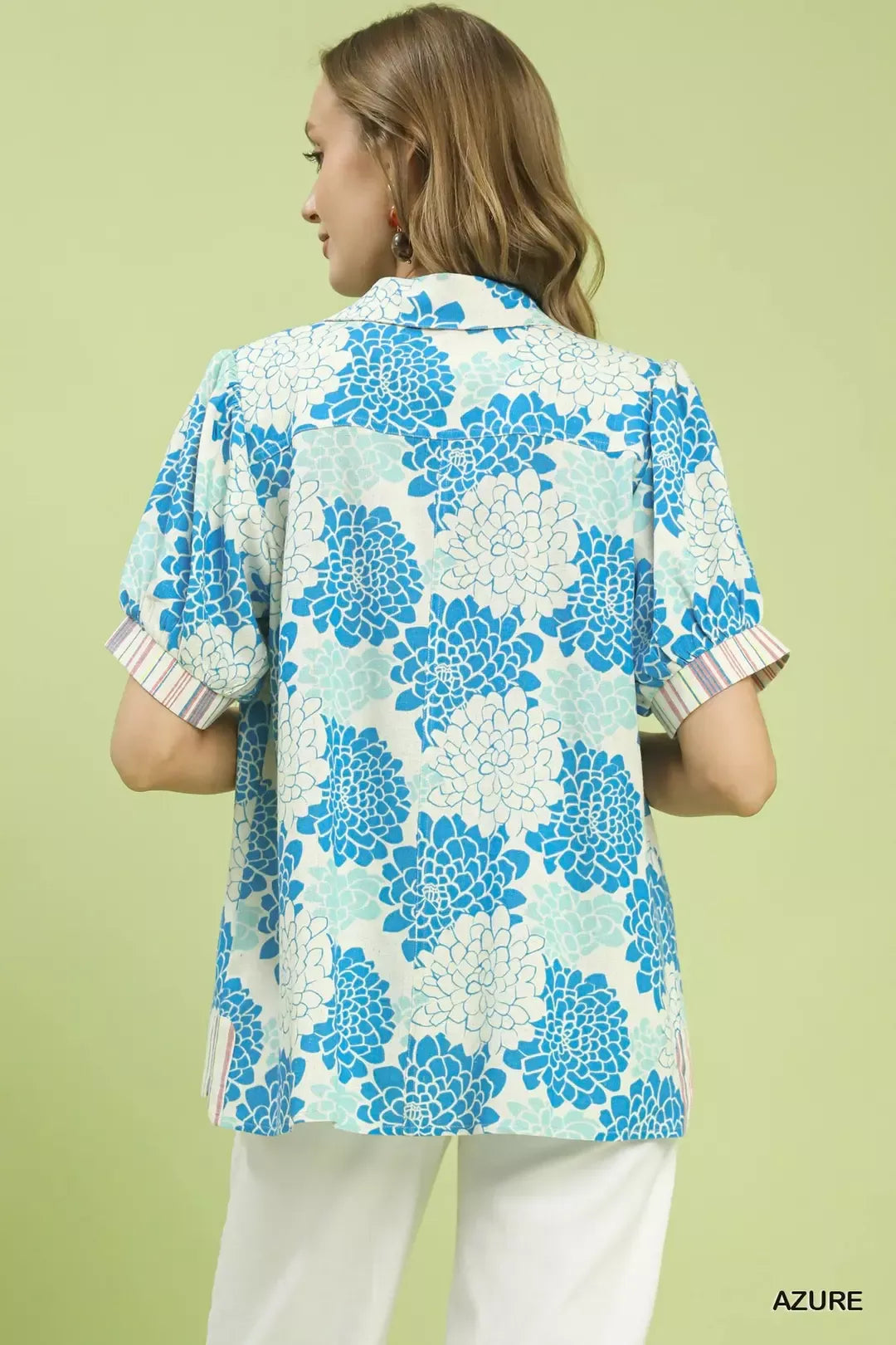 Umgee Floral Collared Short Sleeve Blouse