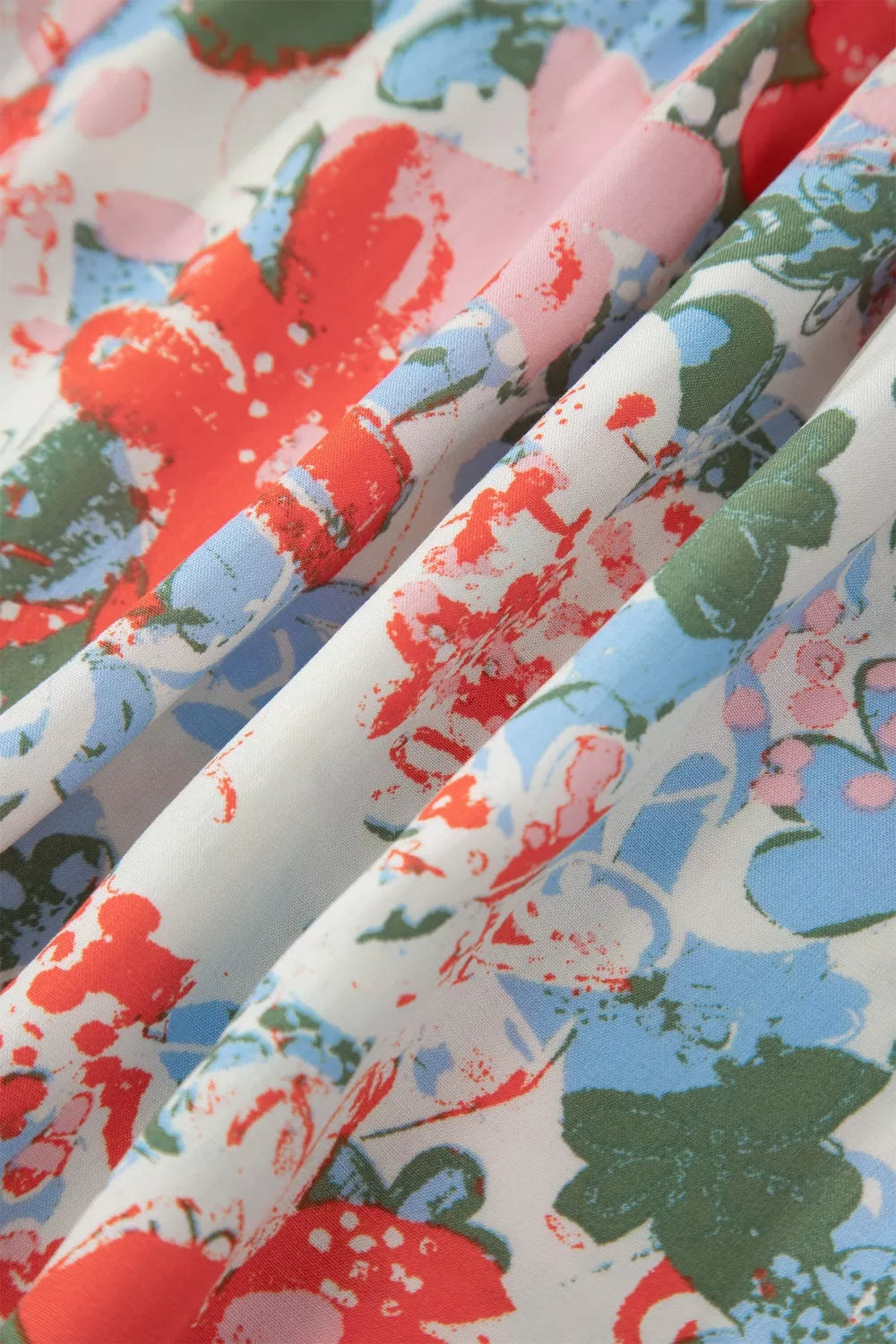 Floral Print V Neck Contrast Trim Flutter Sleeve Long Dress