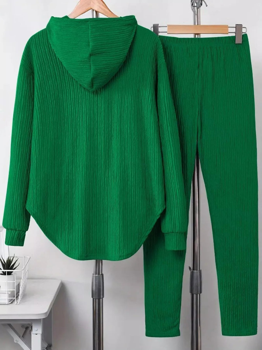 Textured Long Sleeve Hoodie and Pants Set