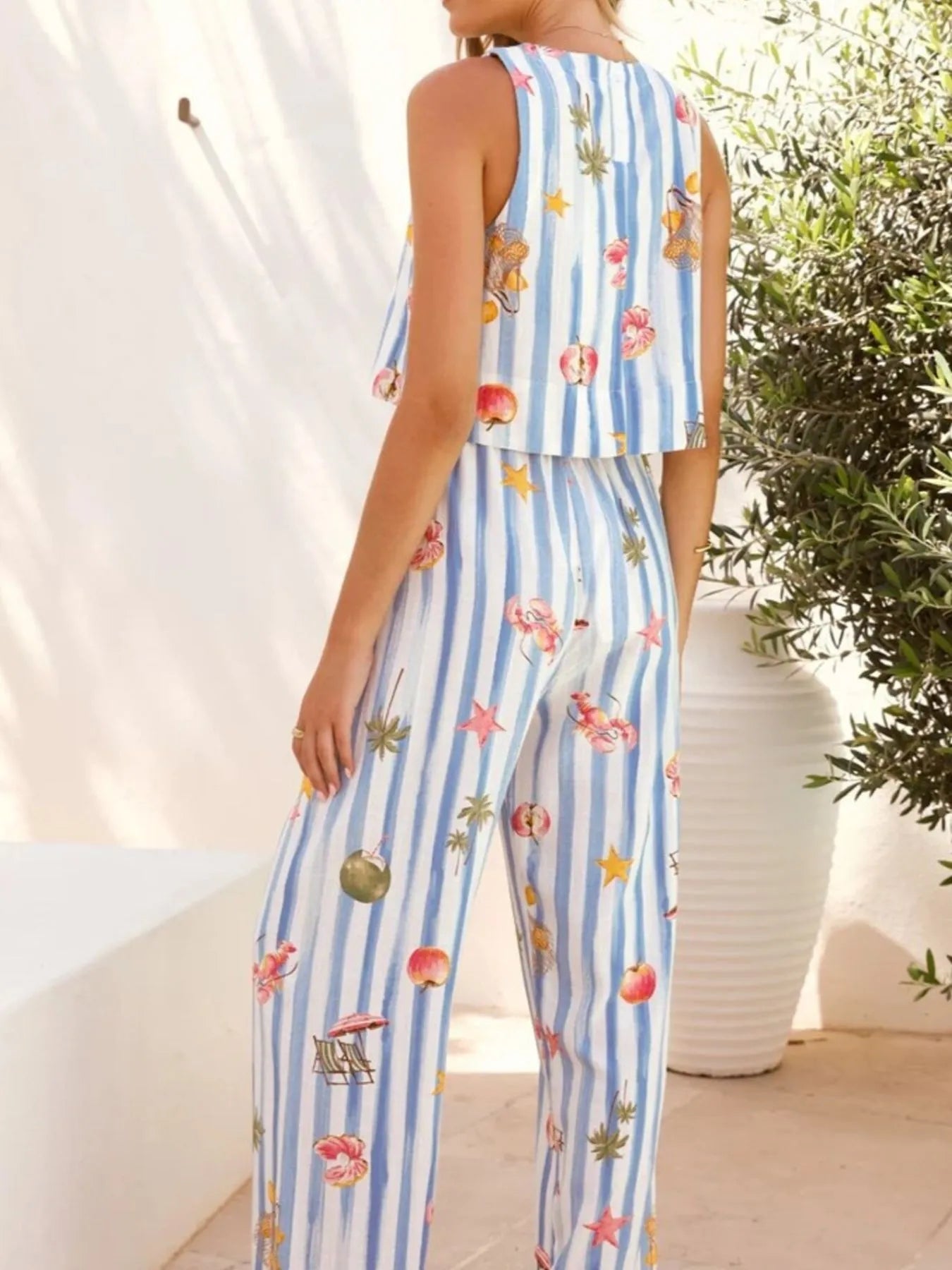 Printed Stripe Tank and Pants Set