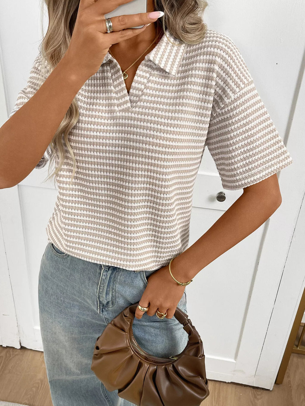 Striped Knit Short Sleeve Top
