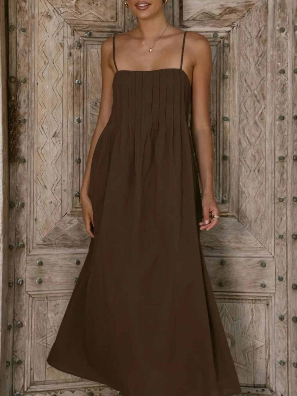 Pleated Bodice Midi Cami Dress