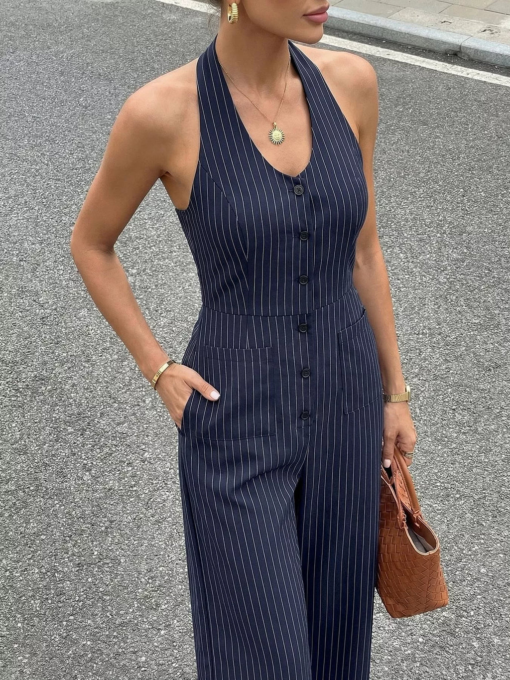 Striped Halter Neck Jumpsuit