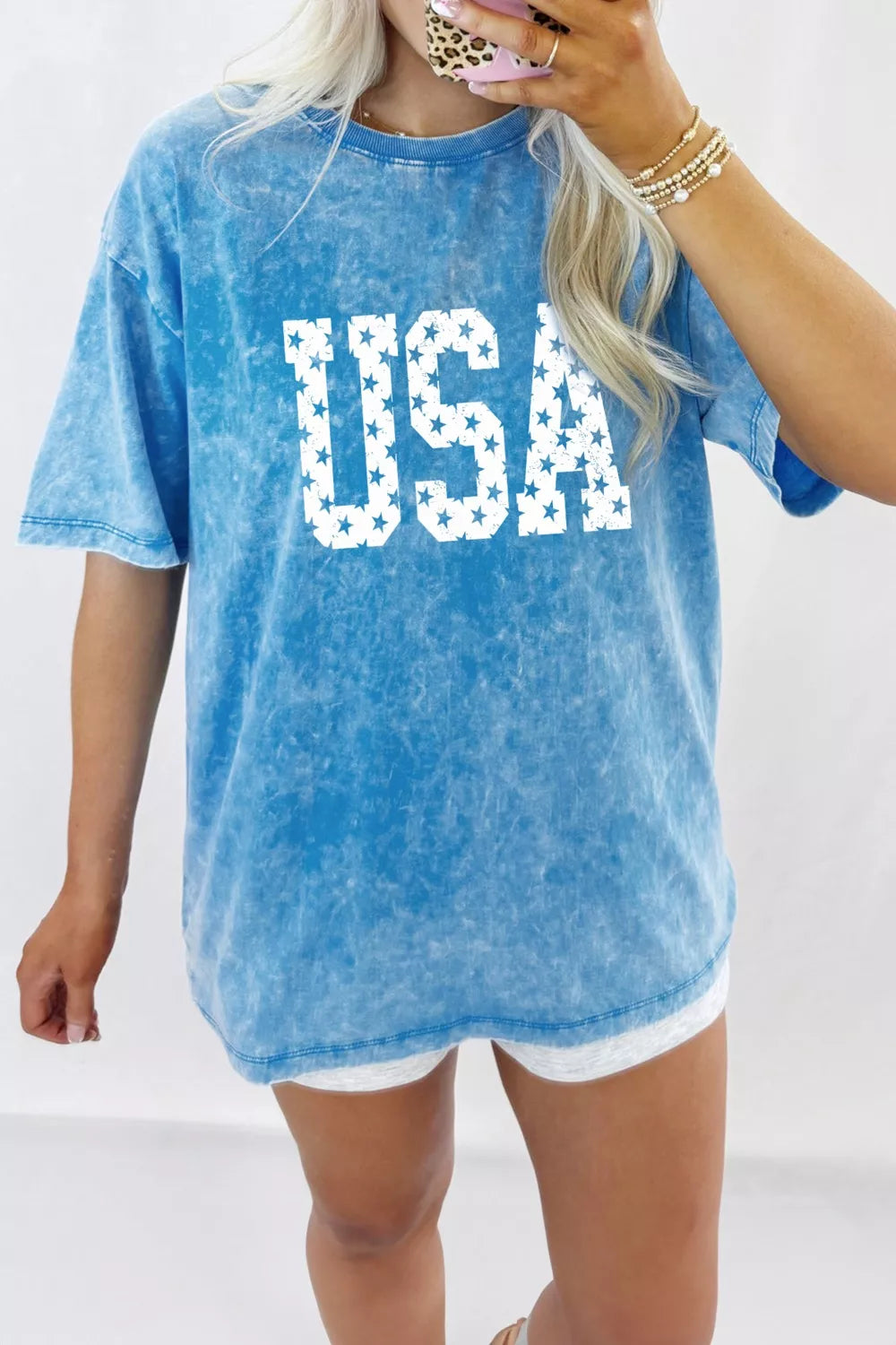 USA Star Print Acid Wash T-Shirt