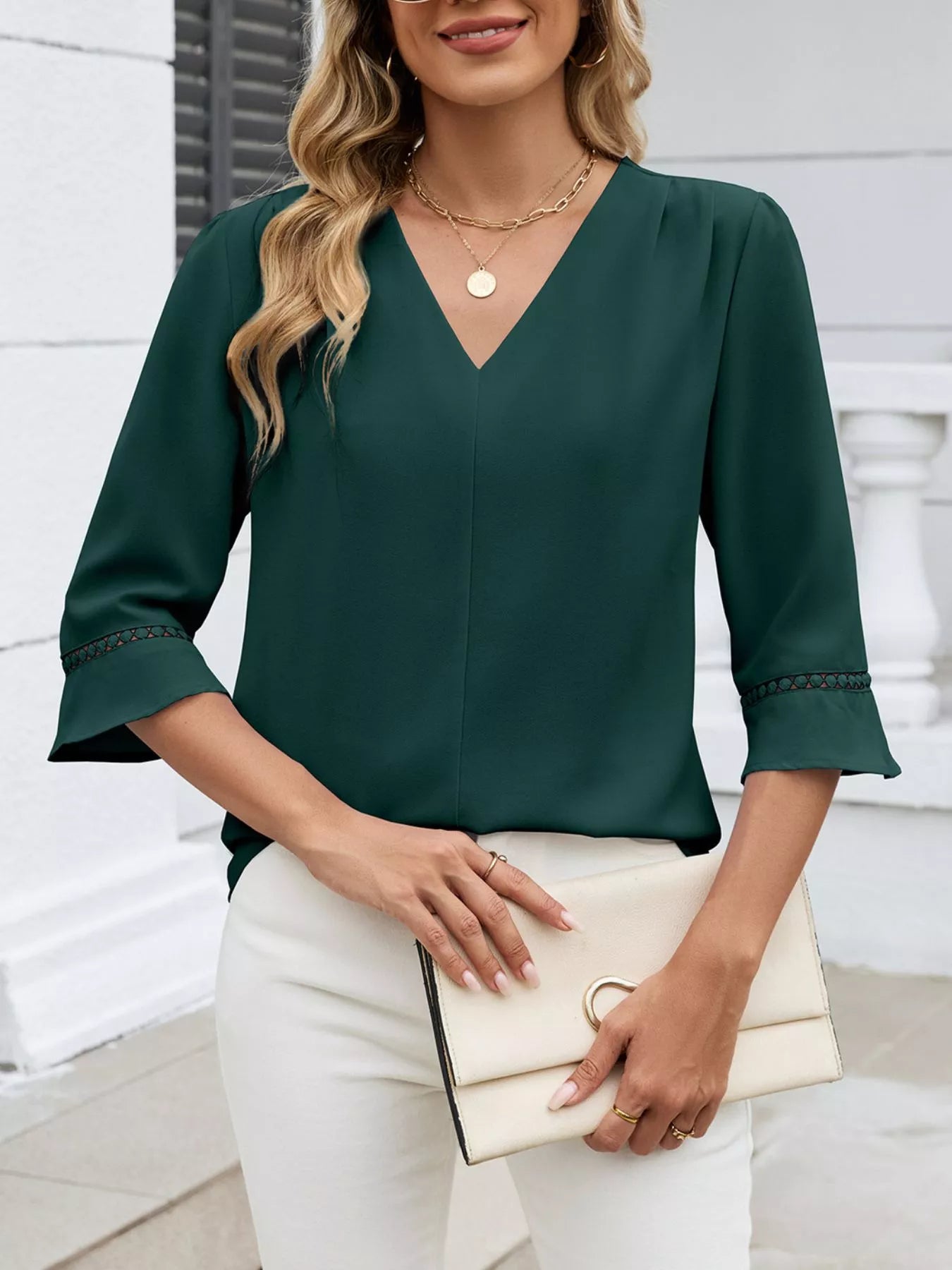 V-Neck 3/4 Sleeve Blouse