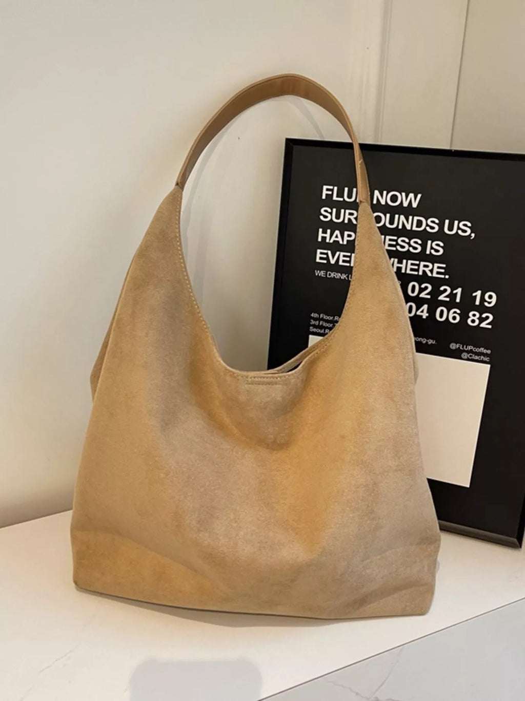 Solid Color Suede Tote Bag