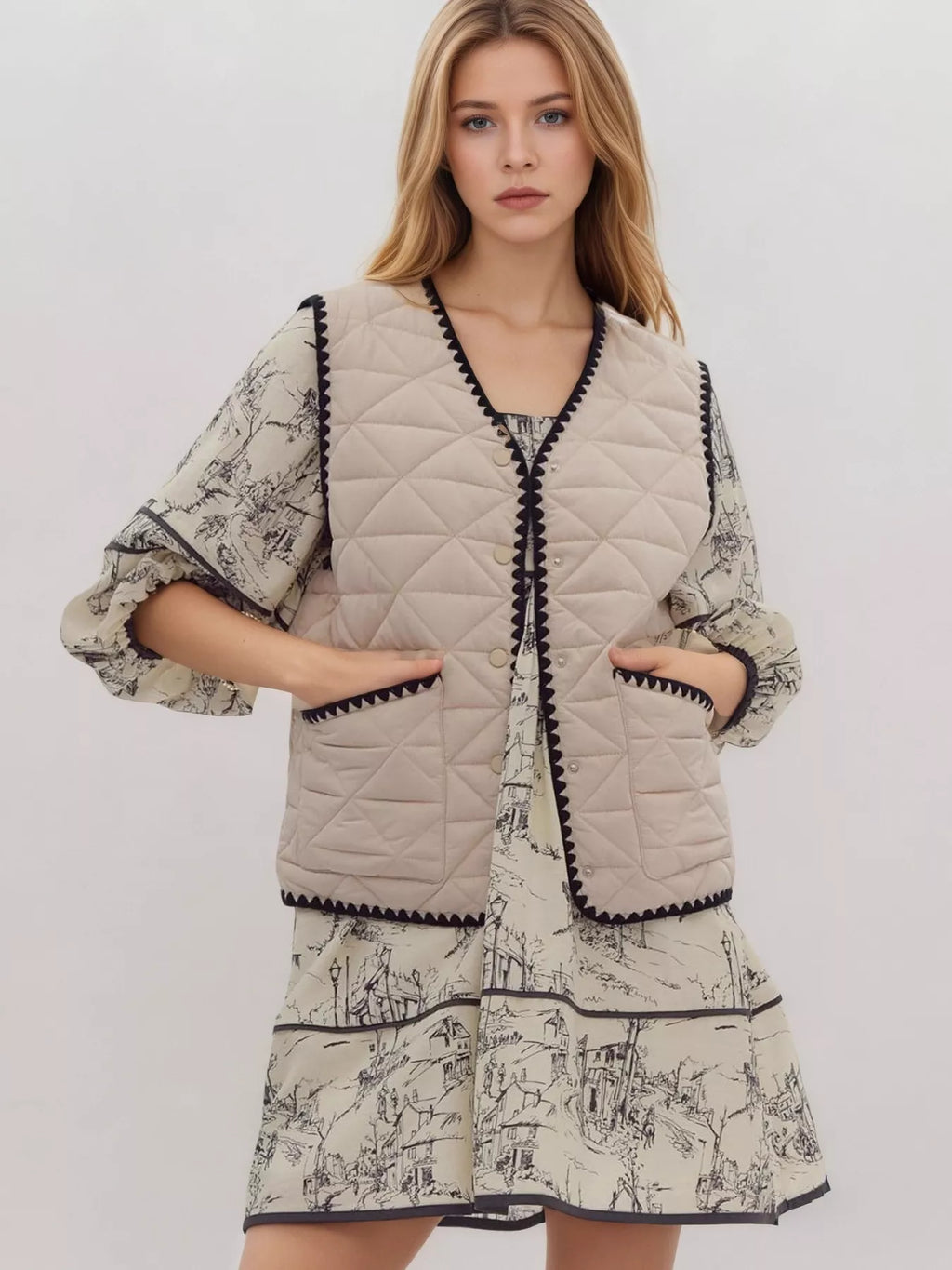 Textured Snap Down Vest Coat