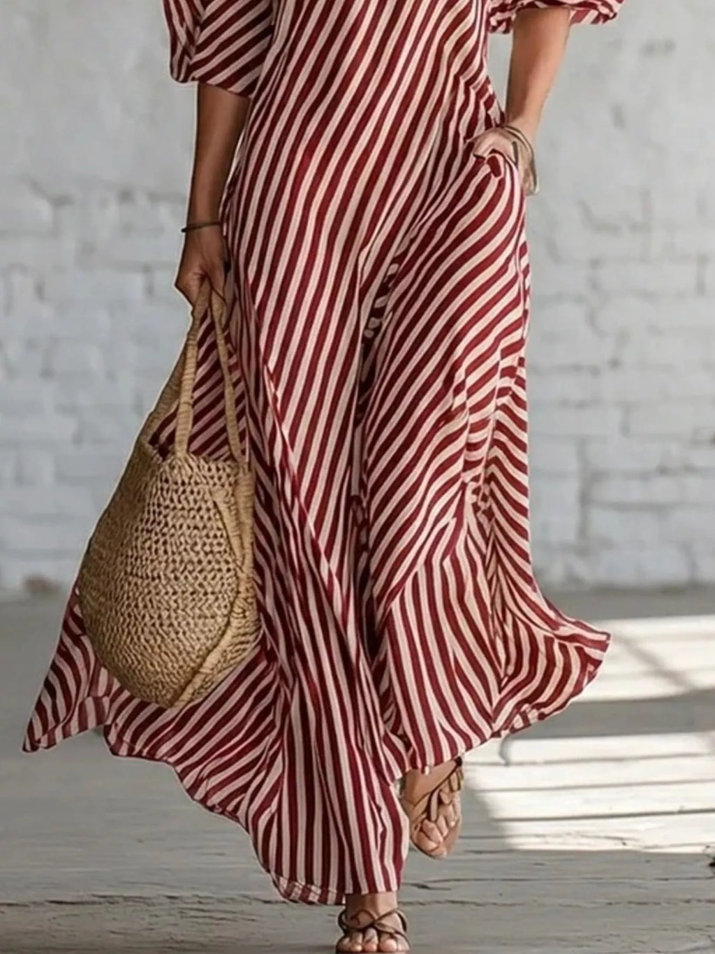 Full Size Striped One-Shoulder Casual Maxi Dress Plus Size