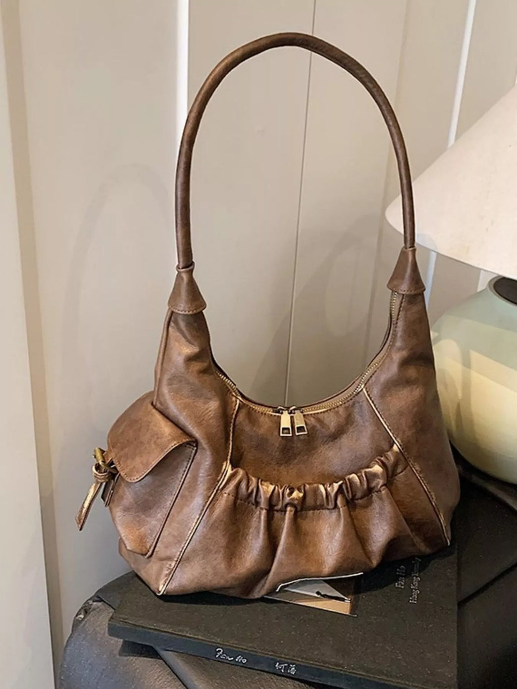 Vintage Ruched Hobo Shoulder Bag