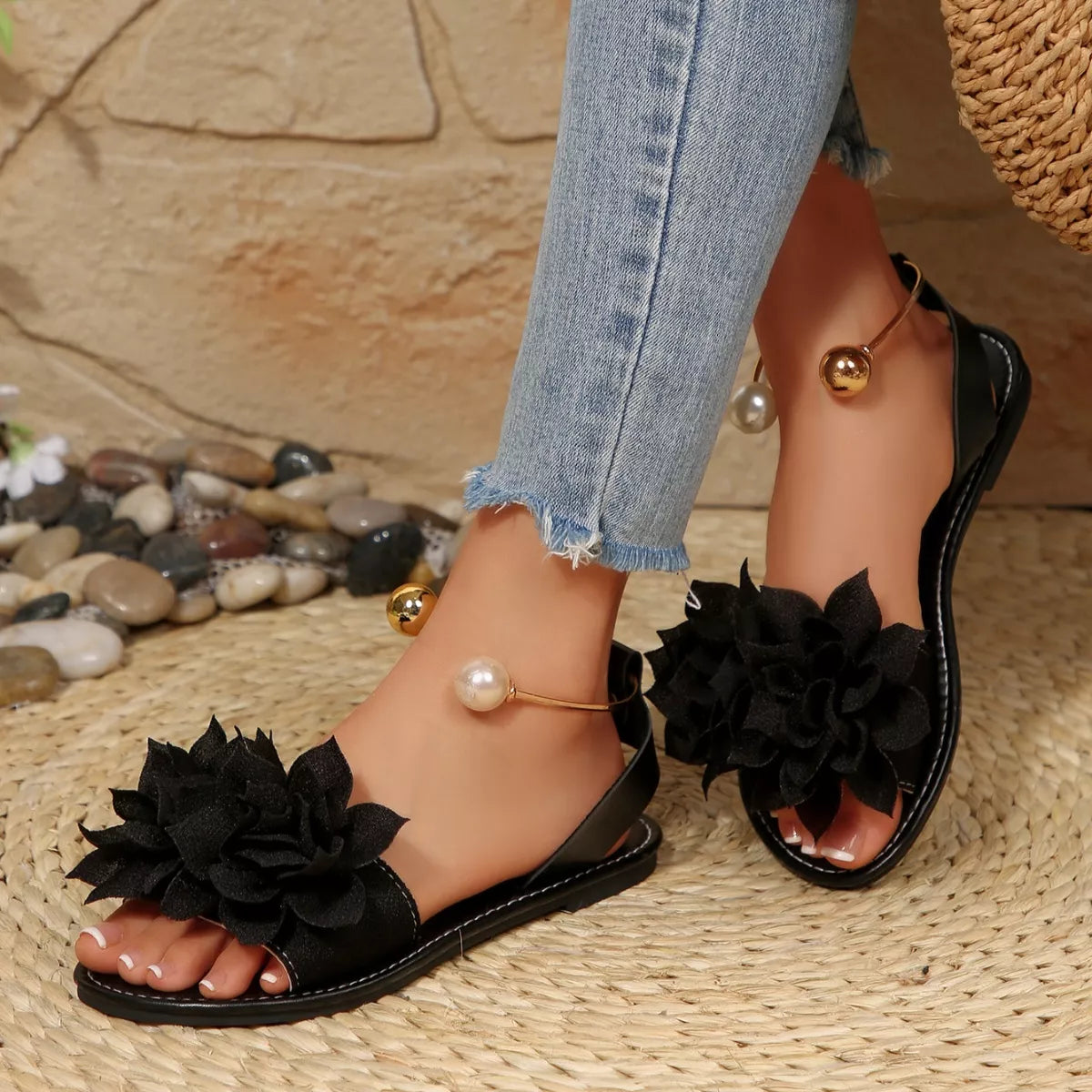 Floral Decor Flat Sandals
