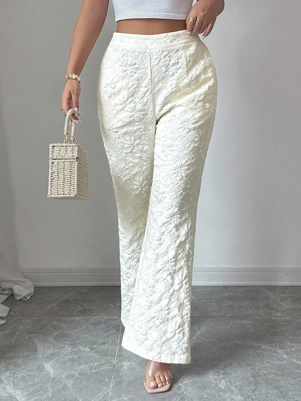Textured High Waist Wide Leg Pants