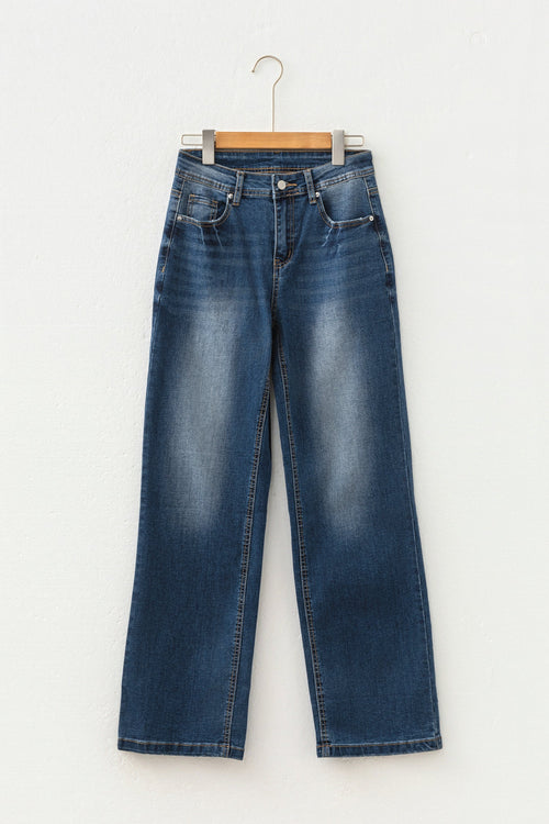 Acid Washed Straight Leg Full Length Jeans