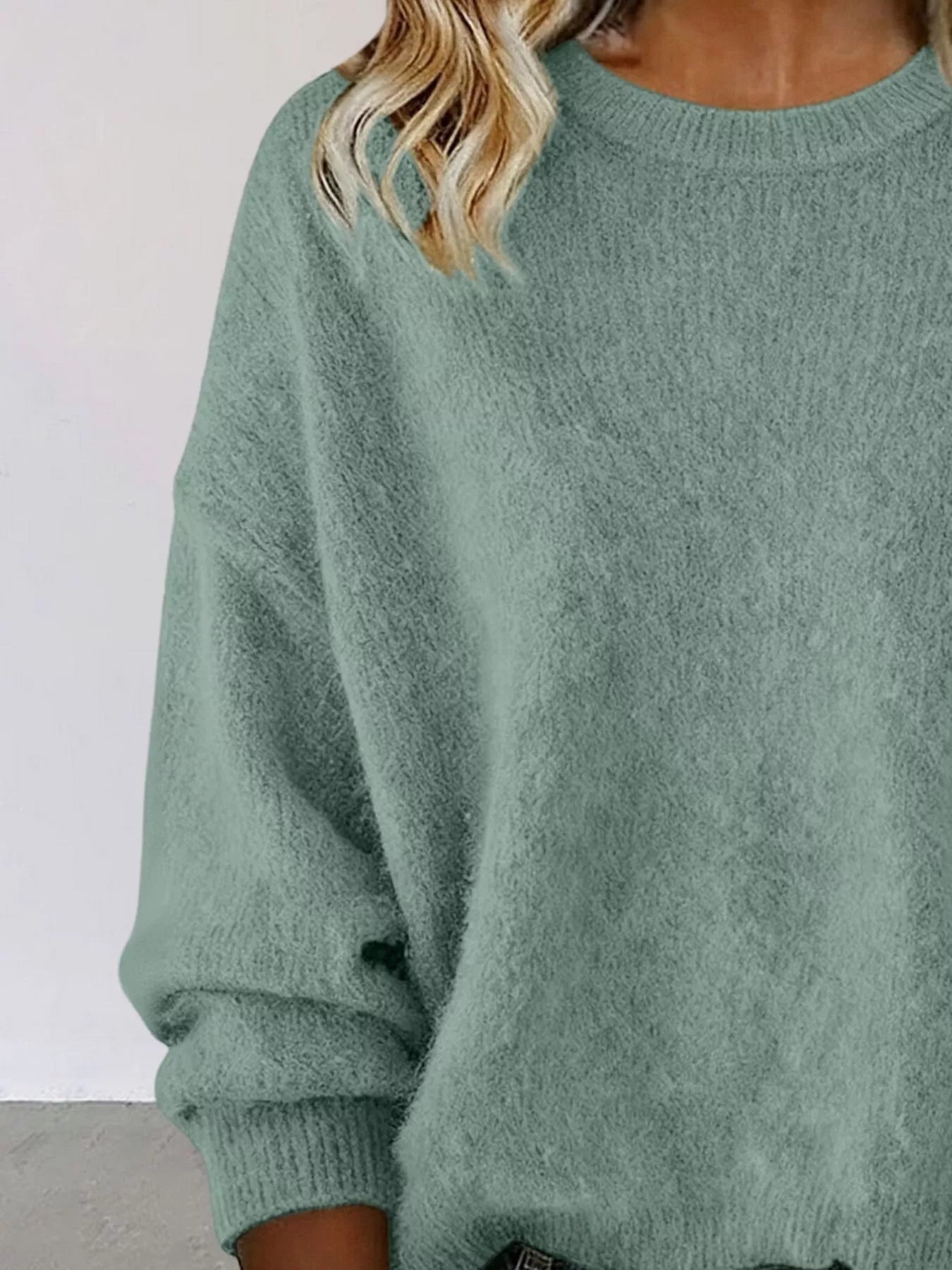 Full Size Round Neck Dropped Shoulder Sweater Plus Size