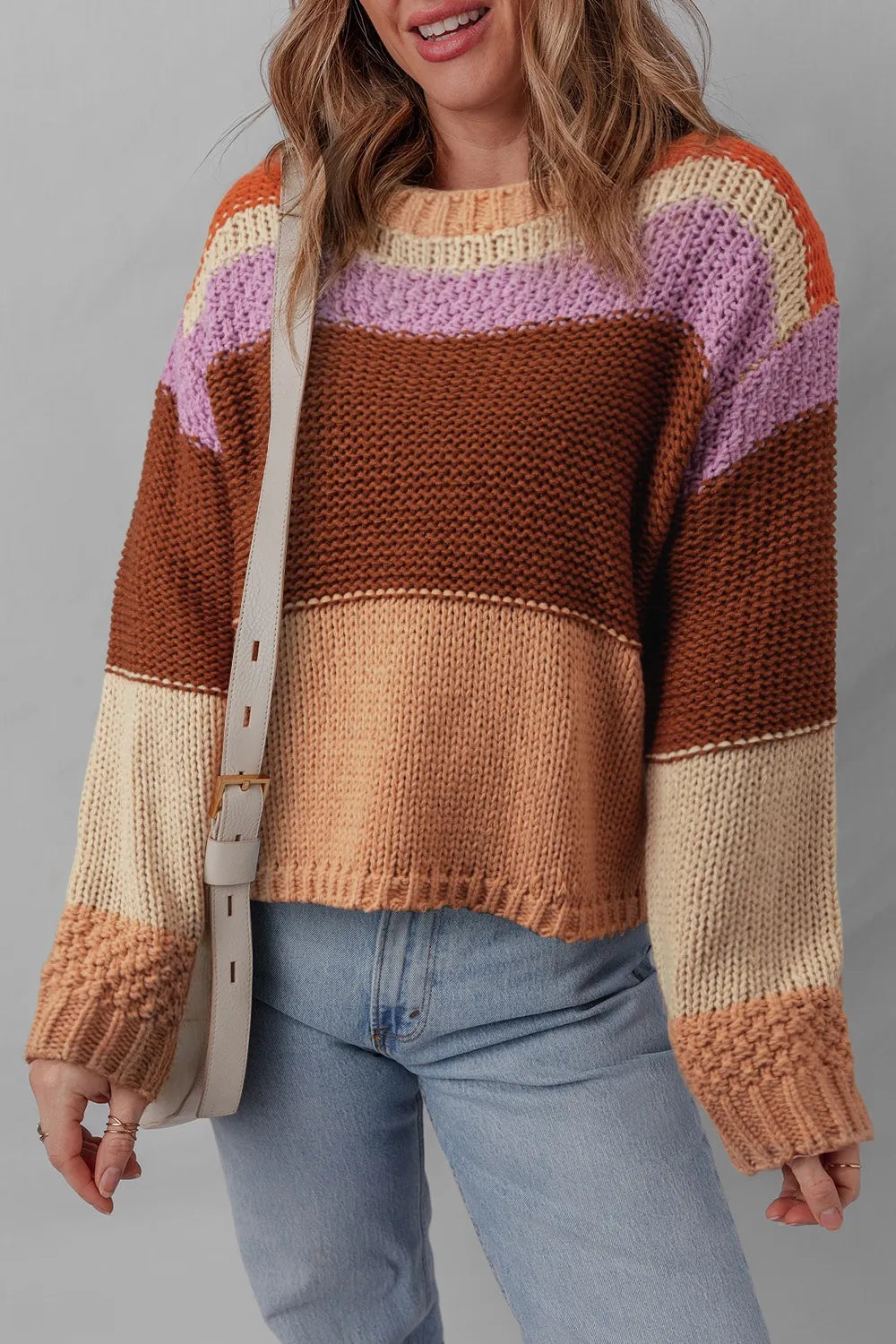 Colorblock Striped Round Neck Sweater