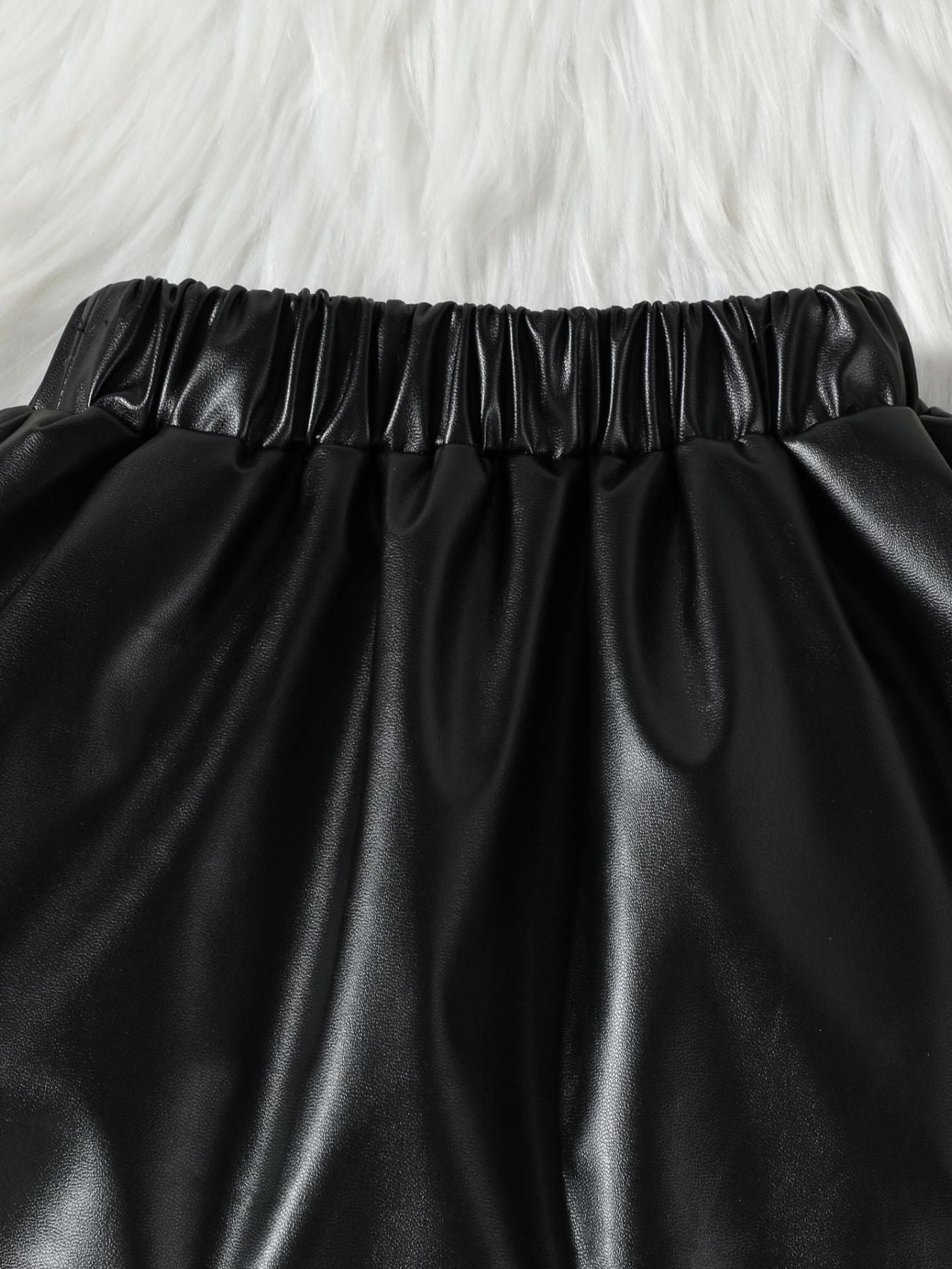 Children's Ruffled Faux Leather Top and Skirt Set